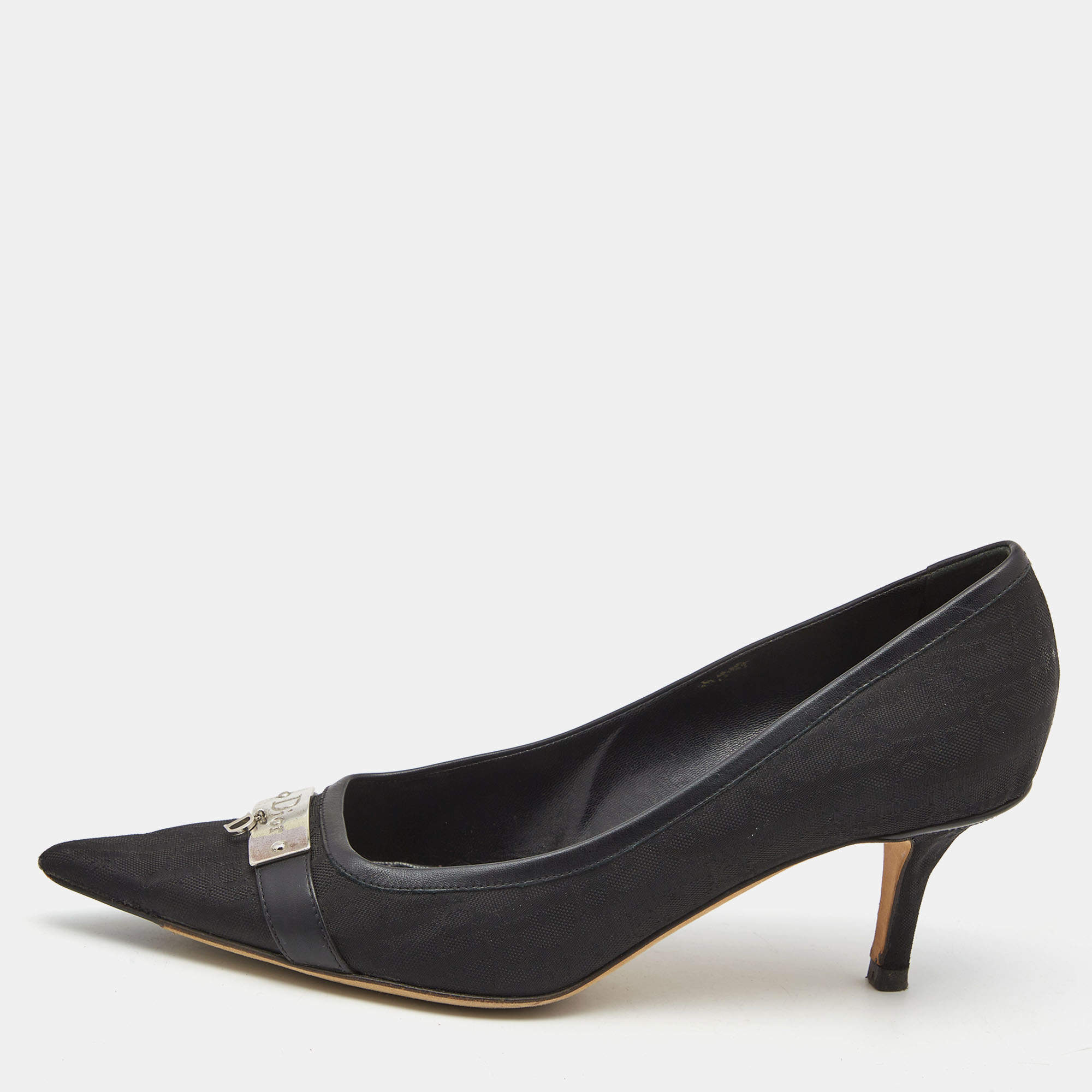 Pre Owned Dior Black Diorissimo Canvas And Leather Pointed Toe Pumps Size 38