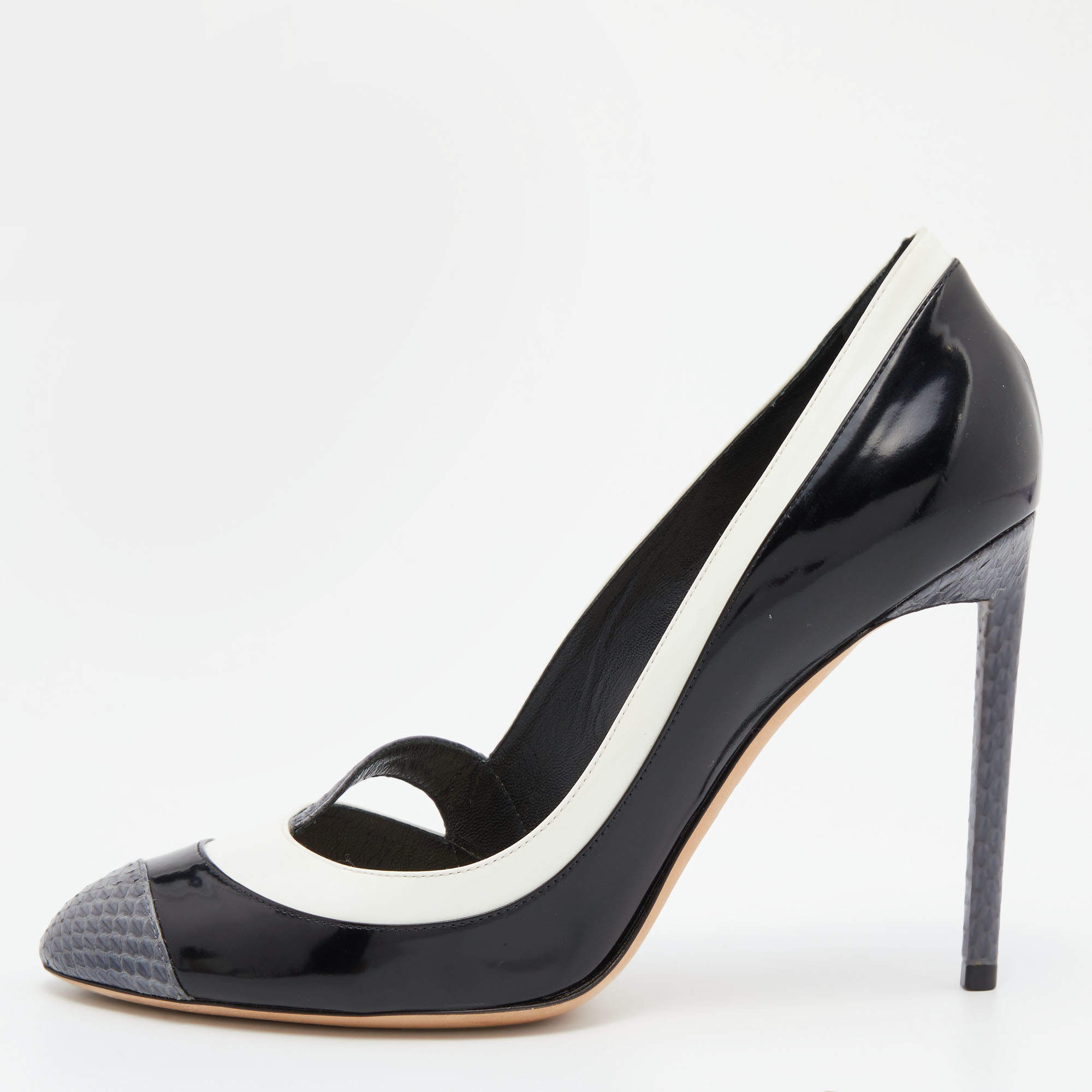 Pre Owned حذاء كعب عالي ديور جلد ثعبان وجلد متعدد الألوان غطاء مقدمة مقاس 38.5