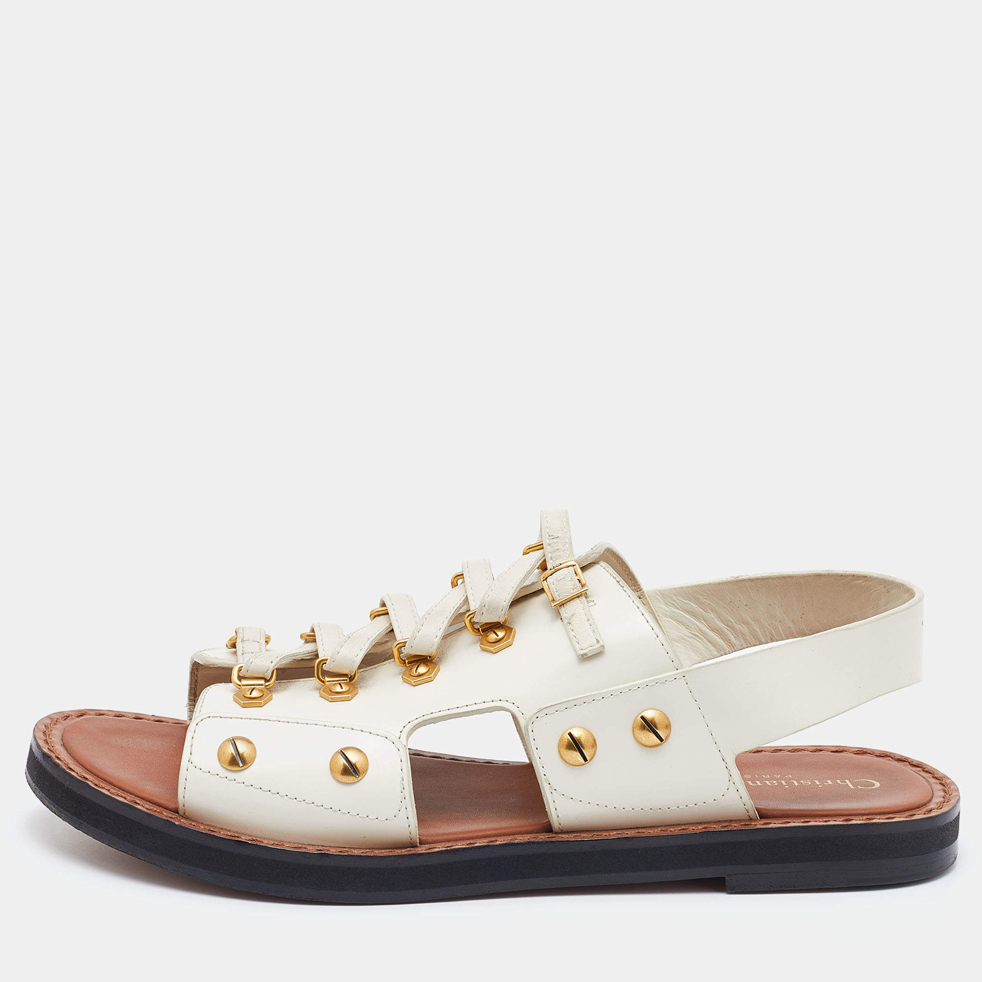 Dior Cream Leather Wildior Slingback Flat Sandals Size 40