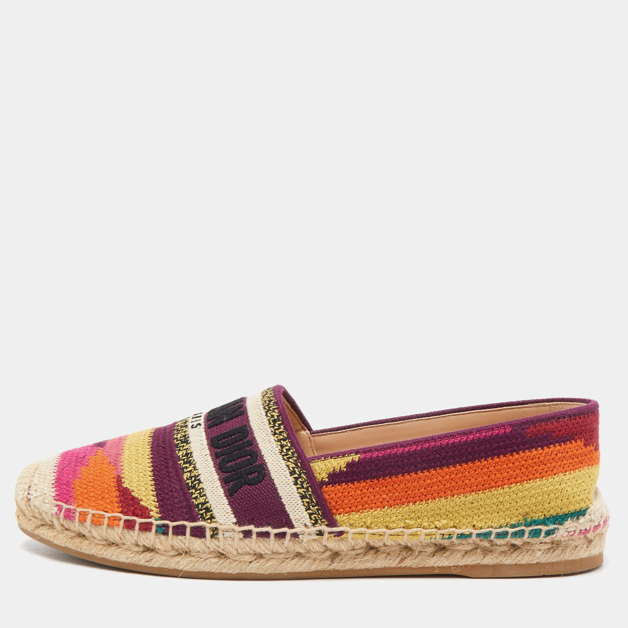 Dior Multicolor Canvas Granville Espradrille Flats Size 39.5