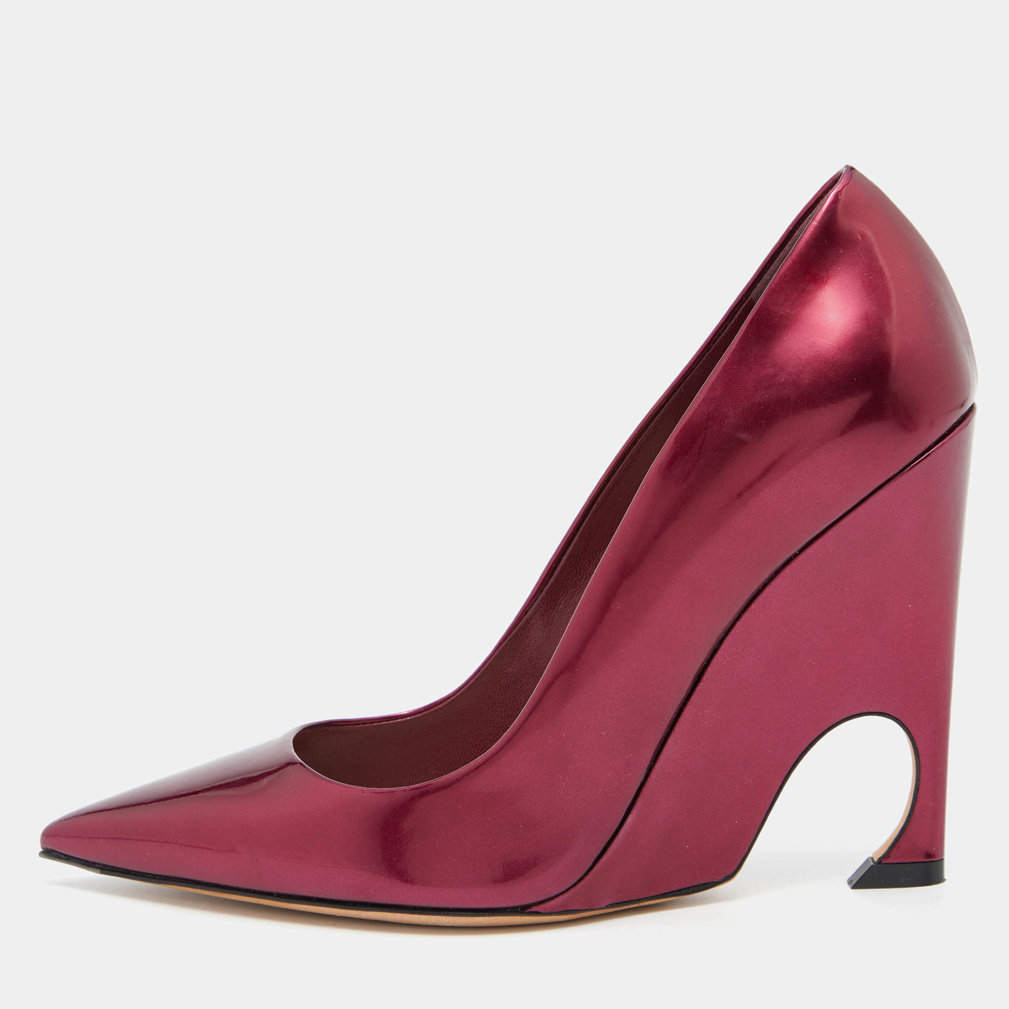 Pre Owned Dior Burgundy Patent Leather Optique Wedge Pumps Size 38
