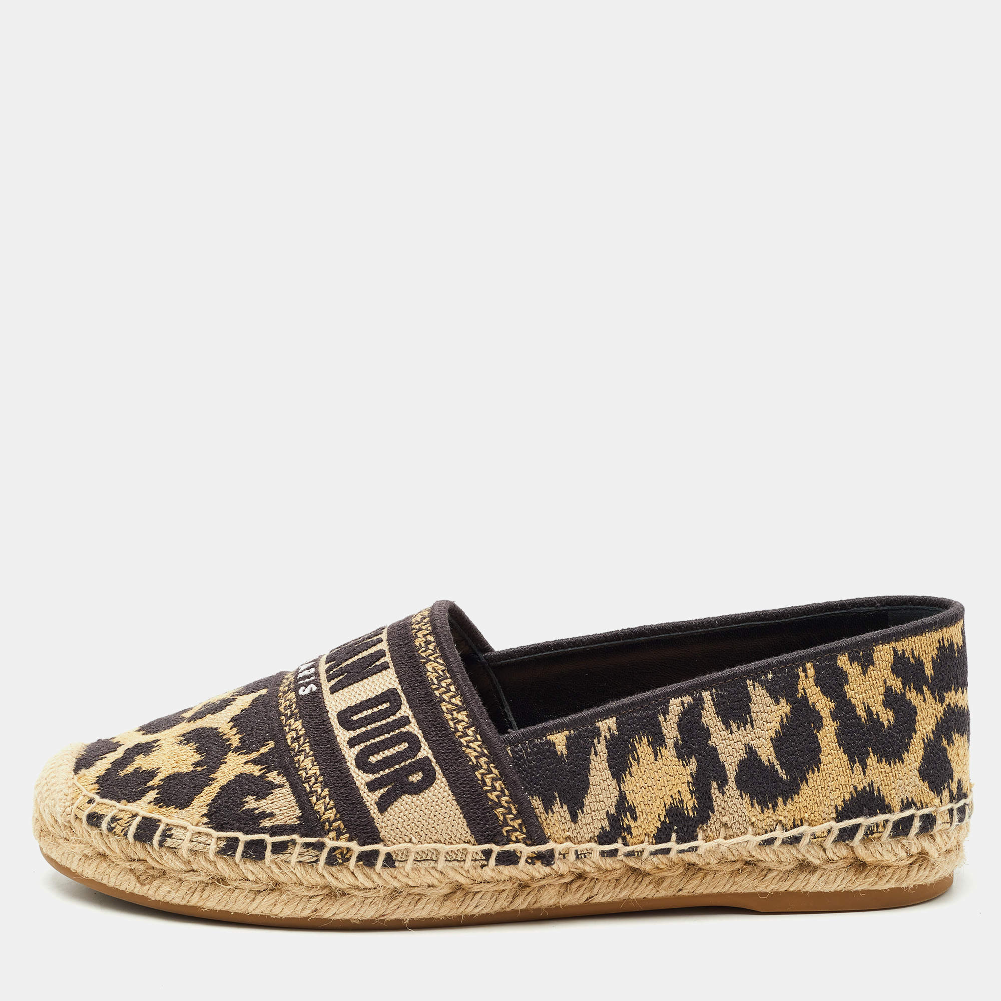 Dior Brown/Black Canvas Granville Espadrille Flats Size 37