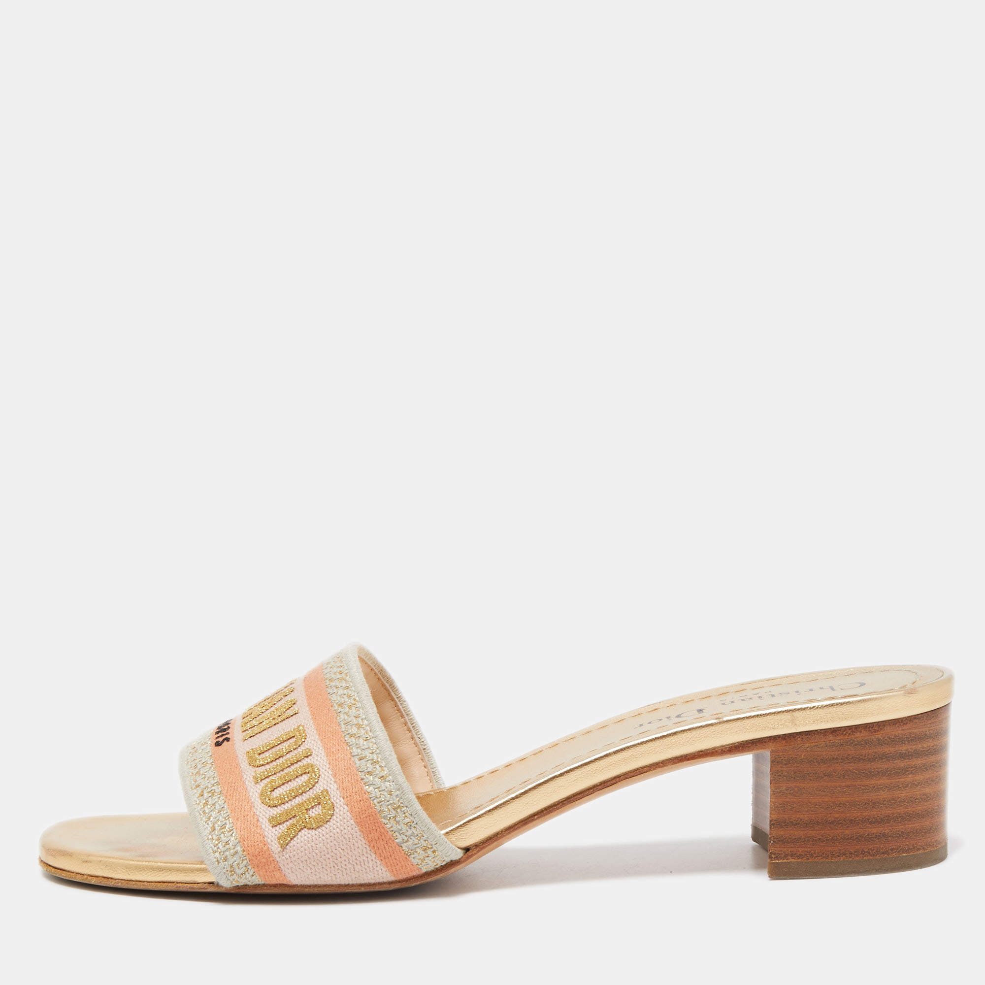 Dior Tricolor Embroidered Canvas Dway Slide Sandals Size 39
