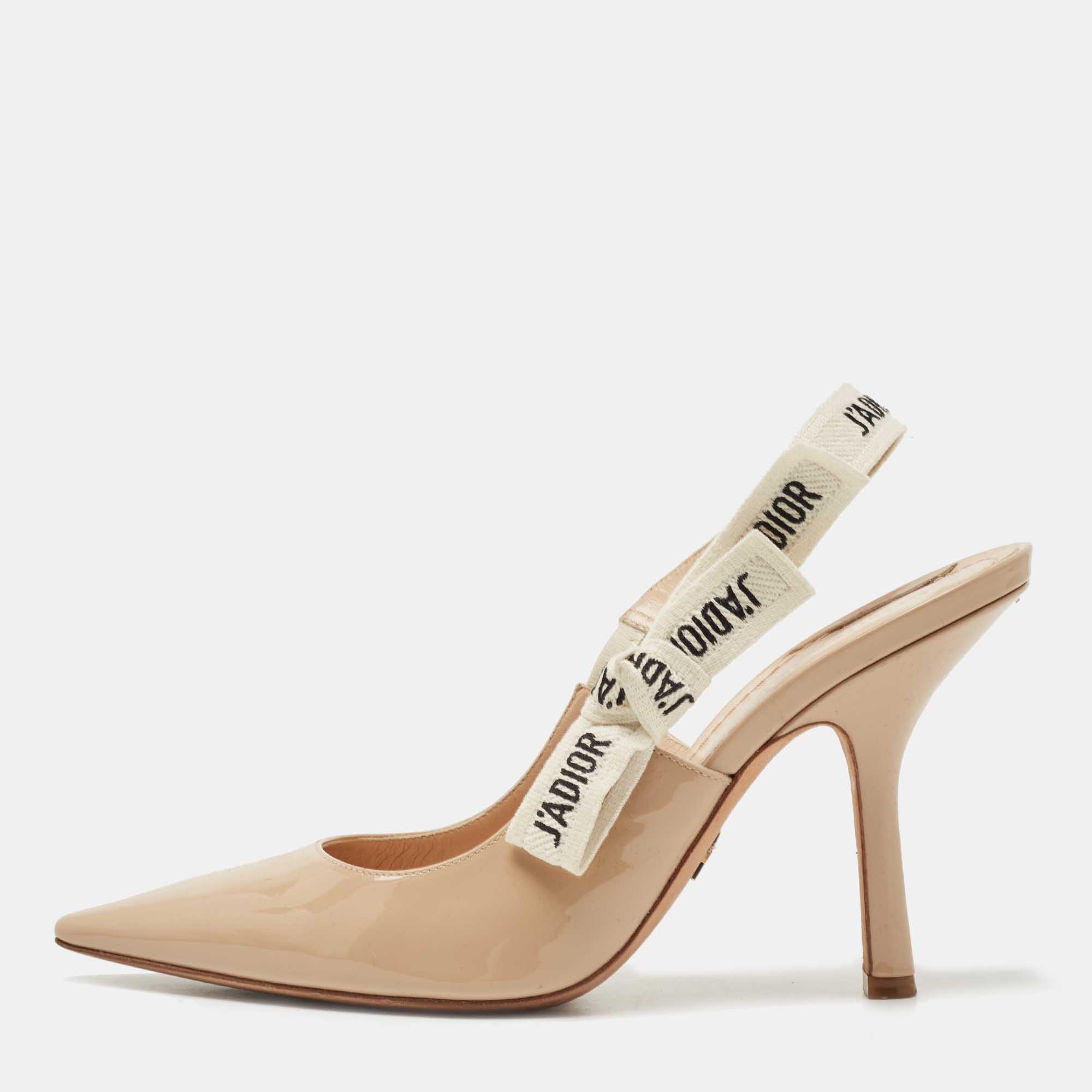 Dior Beige Patent Leather J'adior Slingback Pumps Size 38.5 Dior The Luxury Closet
