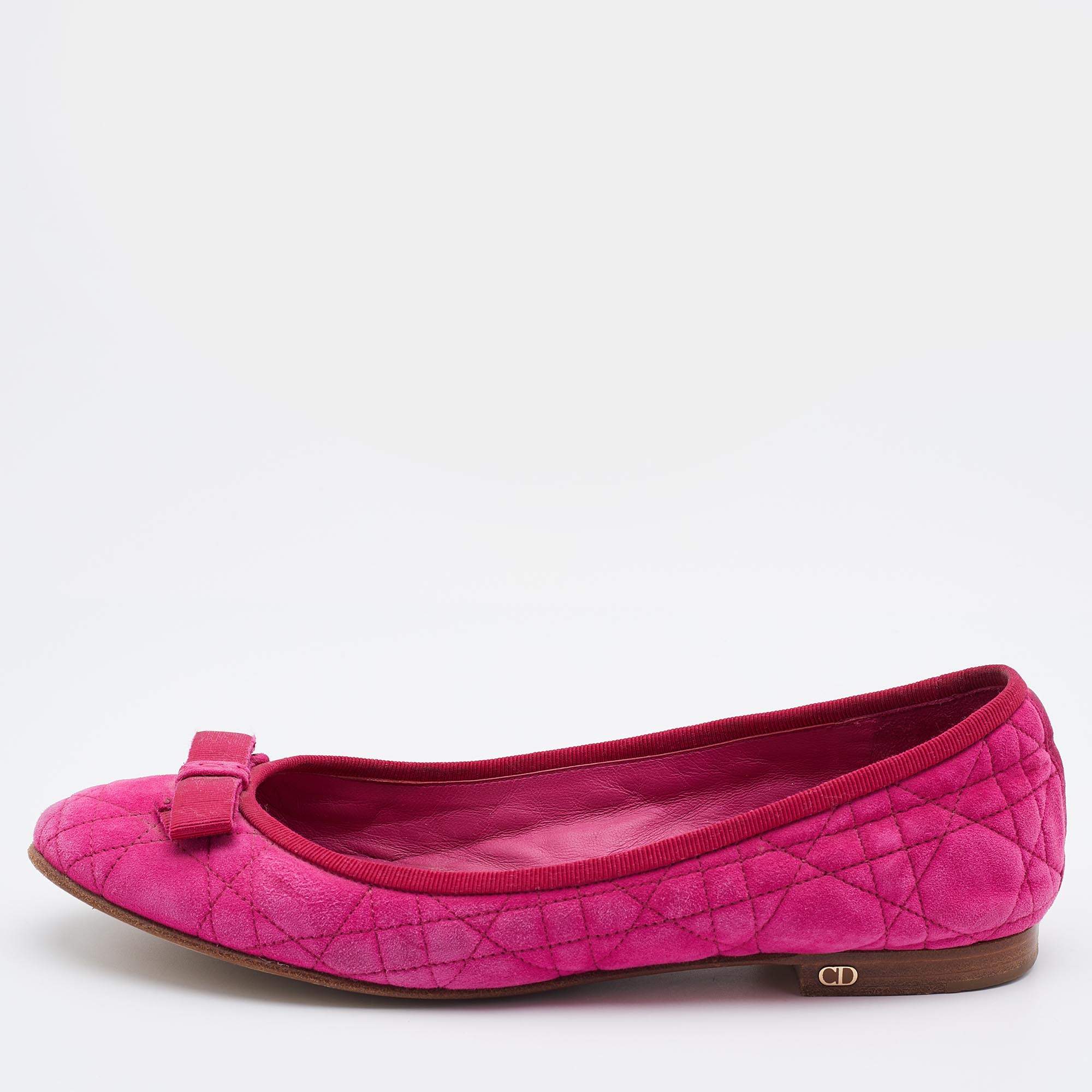Pre Owned Dior Pink Quilted Cannage Suede My Dior Ballet Flats Size 39