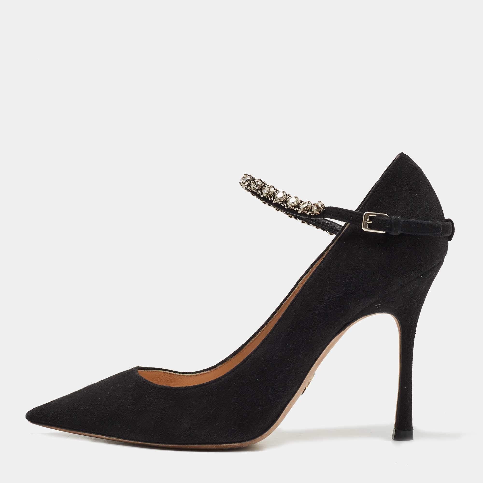 Dior Black Suede Crystal Embellished Pumps Size 38.5