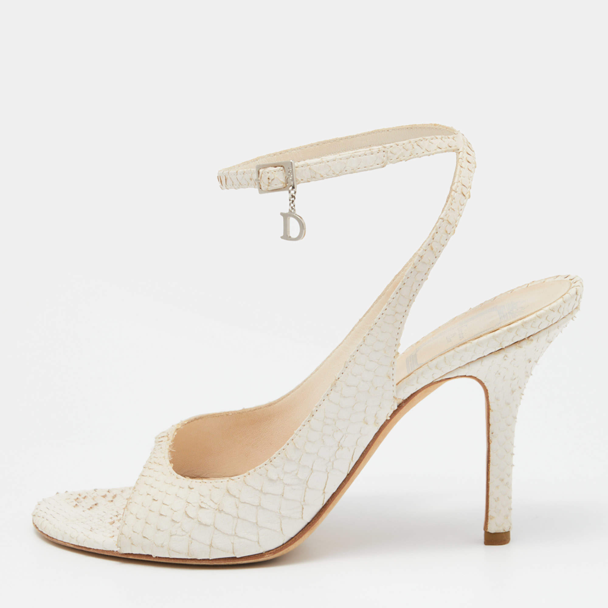 Dior Off White Python Slingback Ankle Strap Sandals Size 38