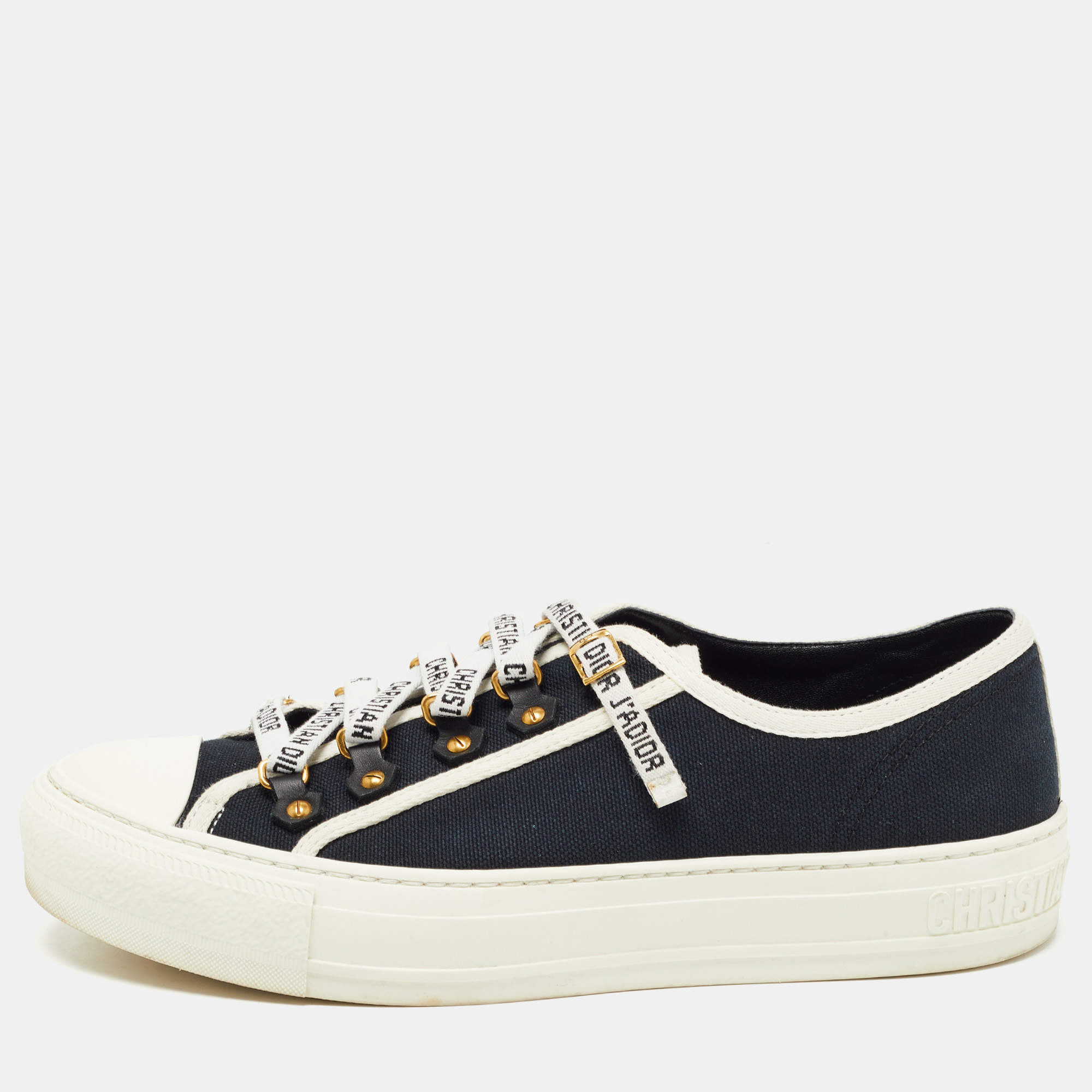 Pre Owned Dior Navy Blue Canvas and Leather Walk'n'Dior  Sneakers Size 38