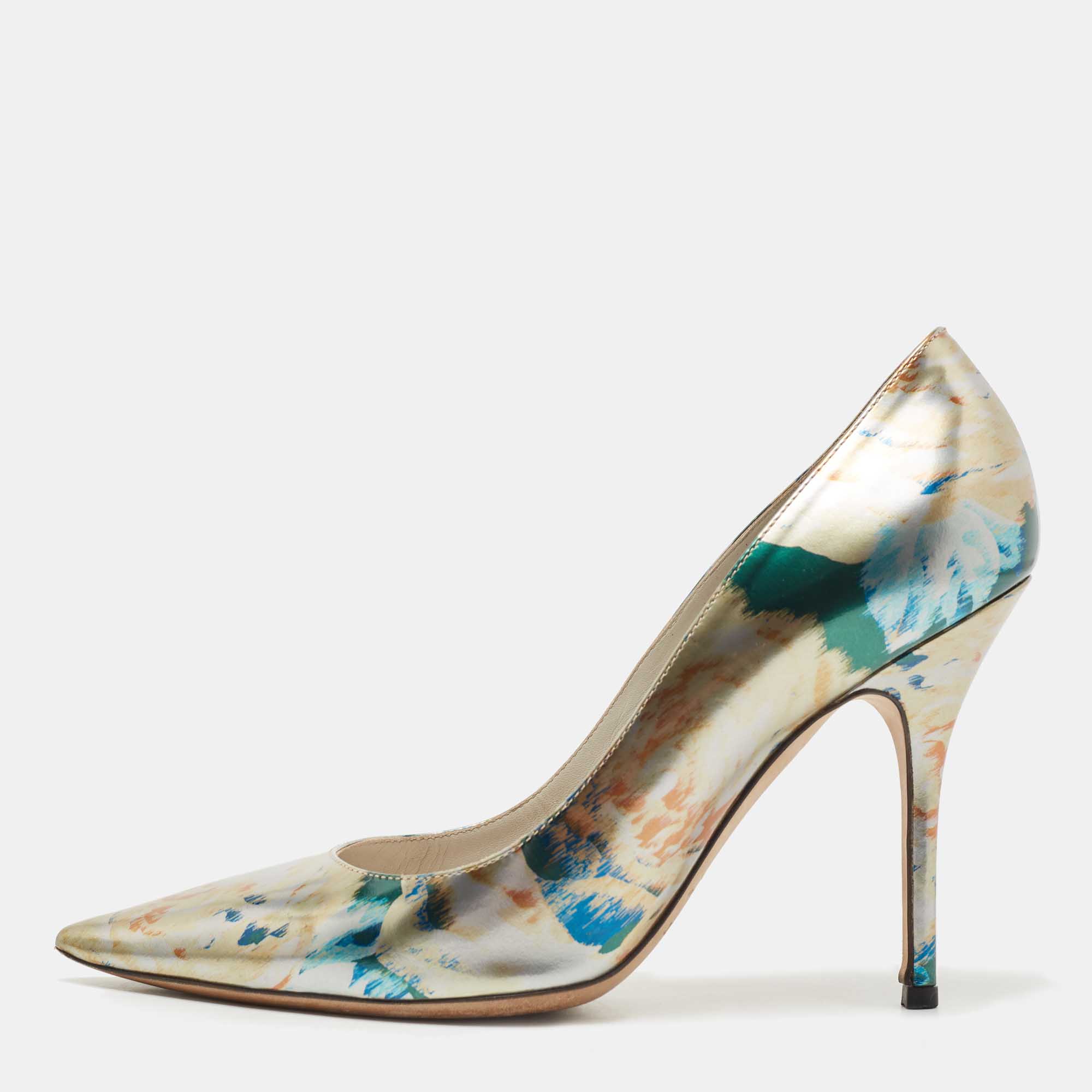 Dior Metallic Multicolor Printed Leather Pointed Toe Pumps Size 40 