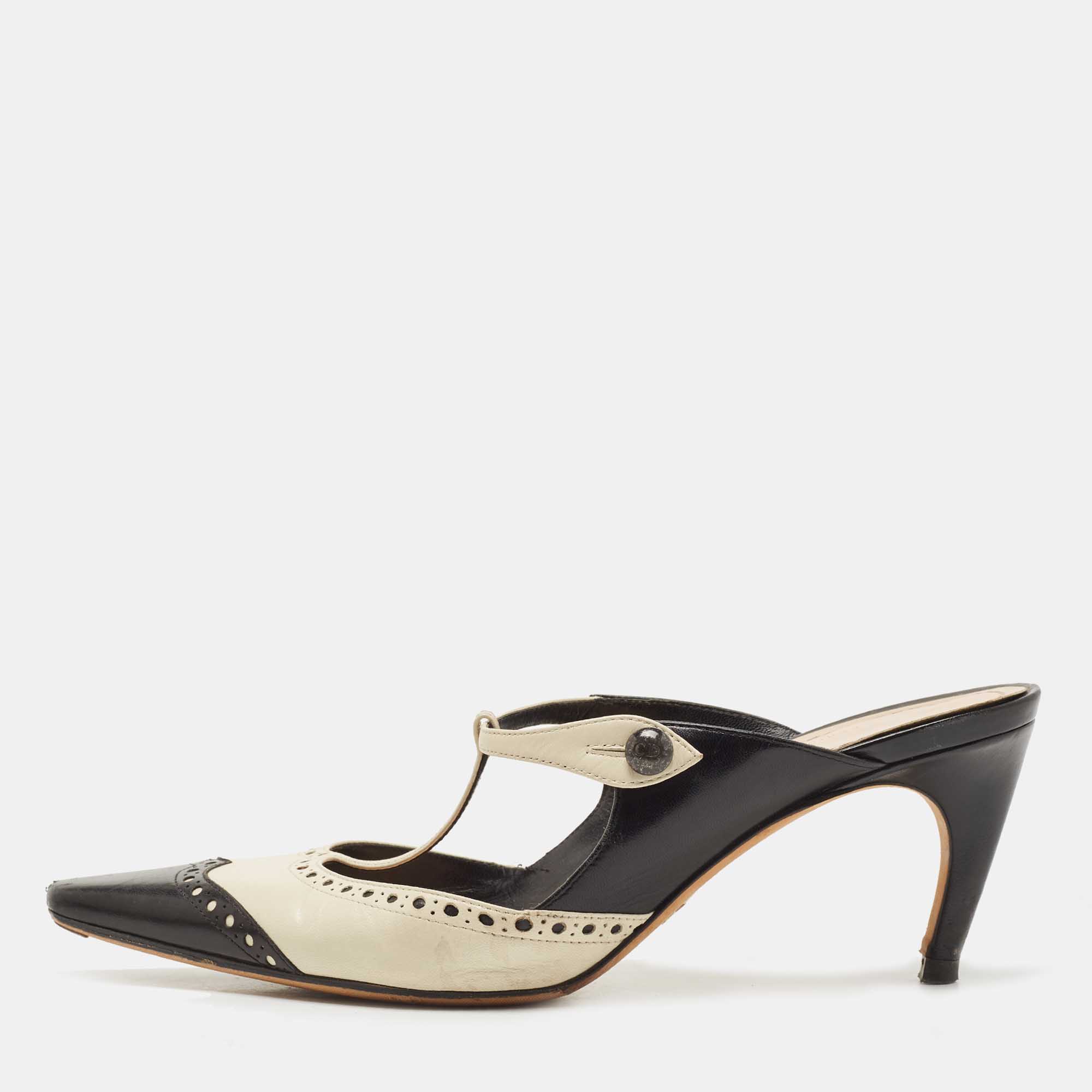 Dior Black/White Leather Spectadior Mules Size 40