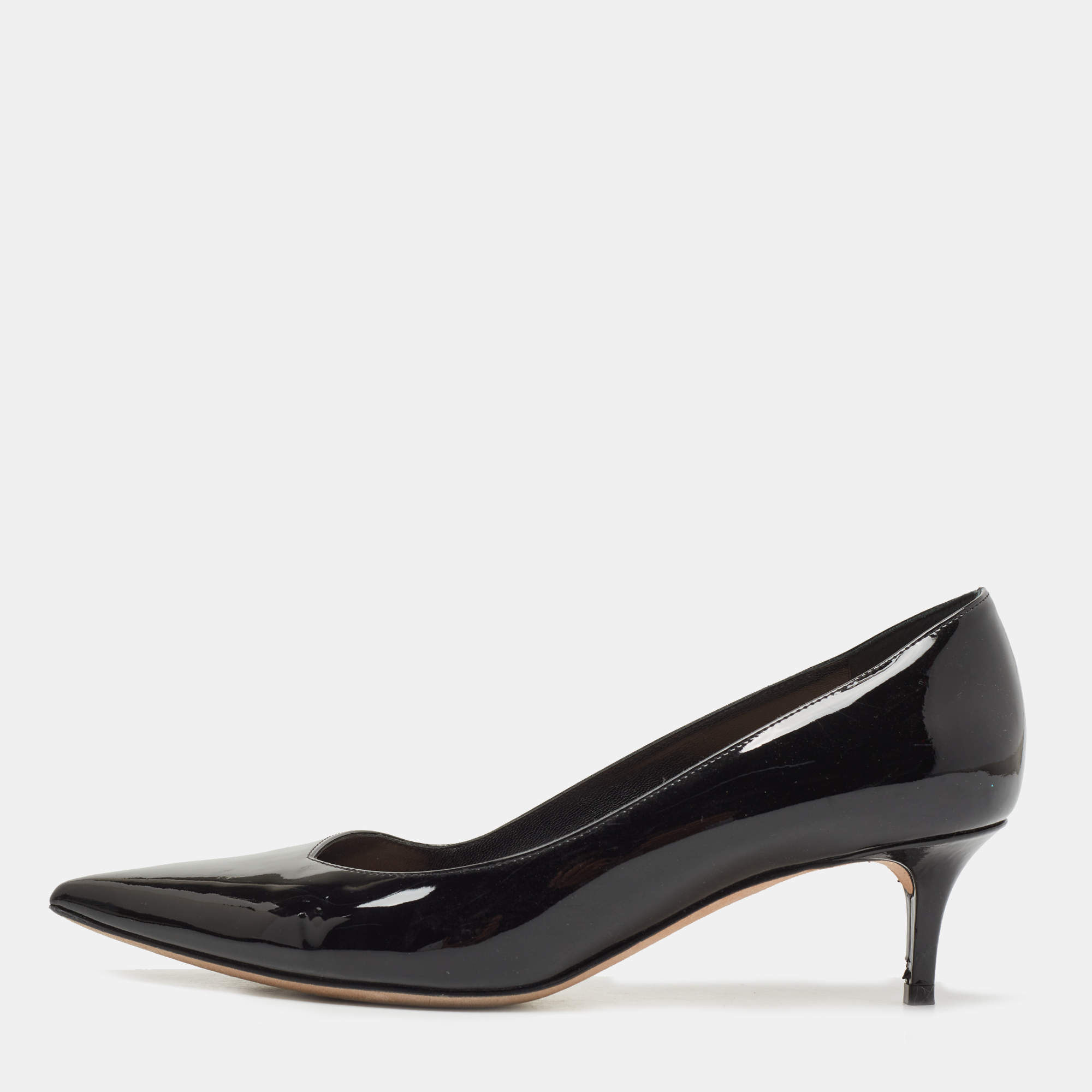 Pre Owned Dior Black Patent Pointed Toe Pumps Size 38.5