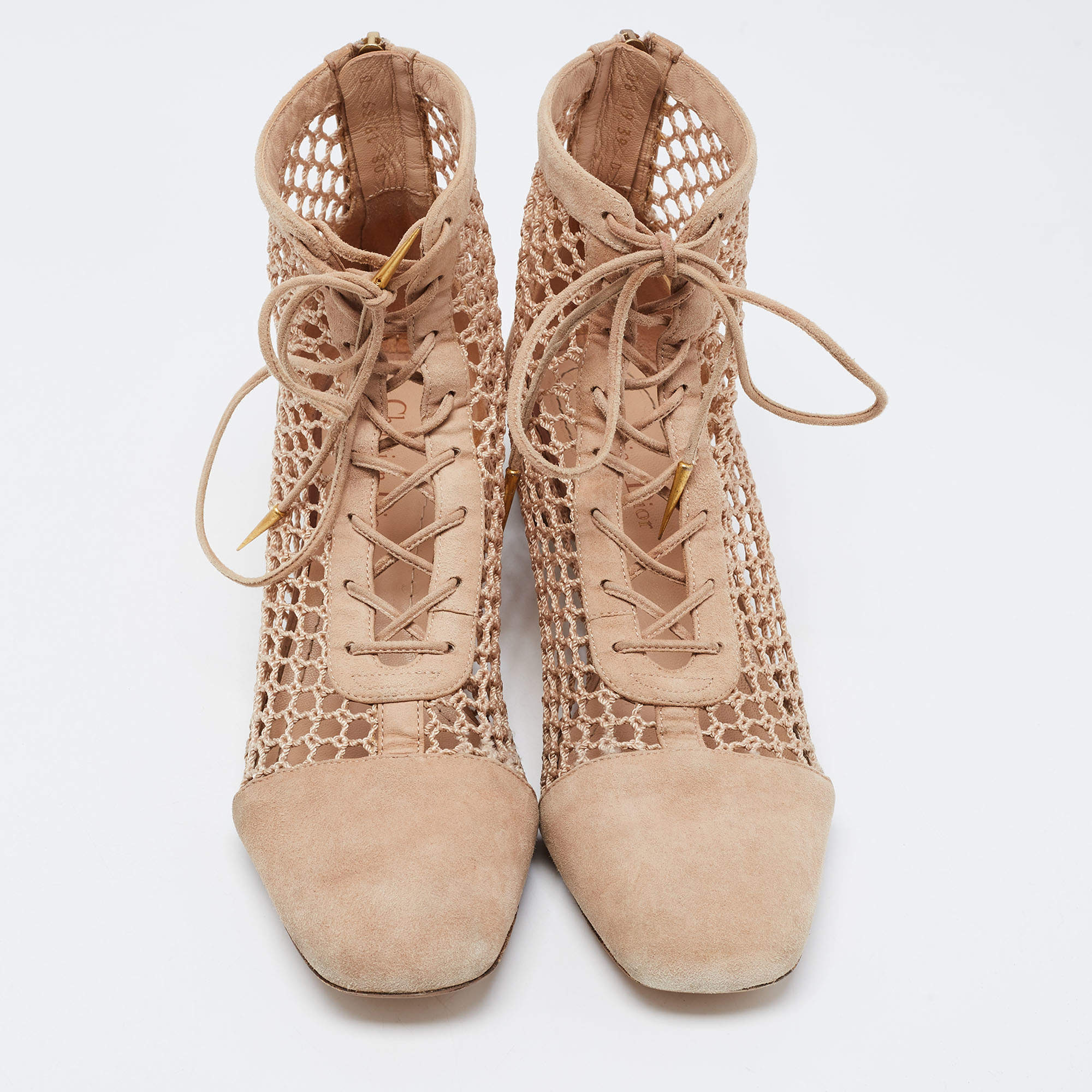 DIOR Naughtily-D 30 Beige Suede Resile Caged Heeled Booties - SIZE