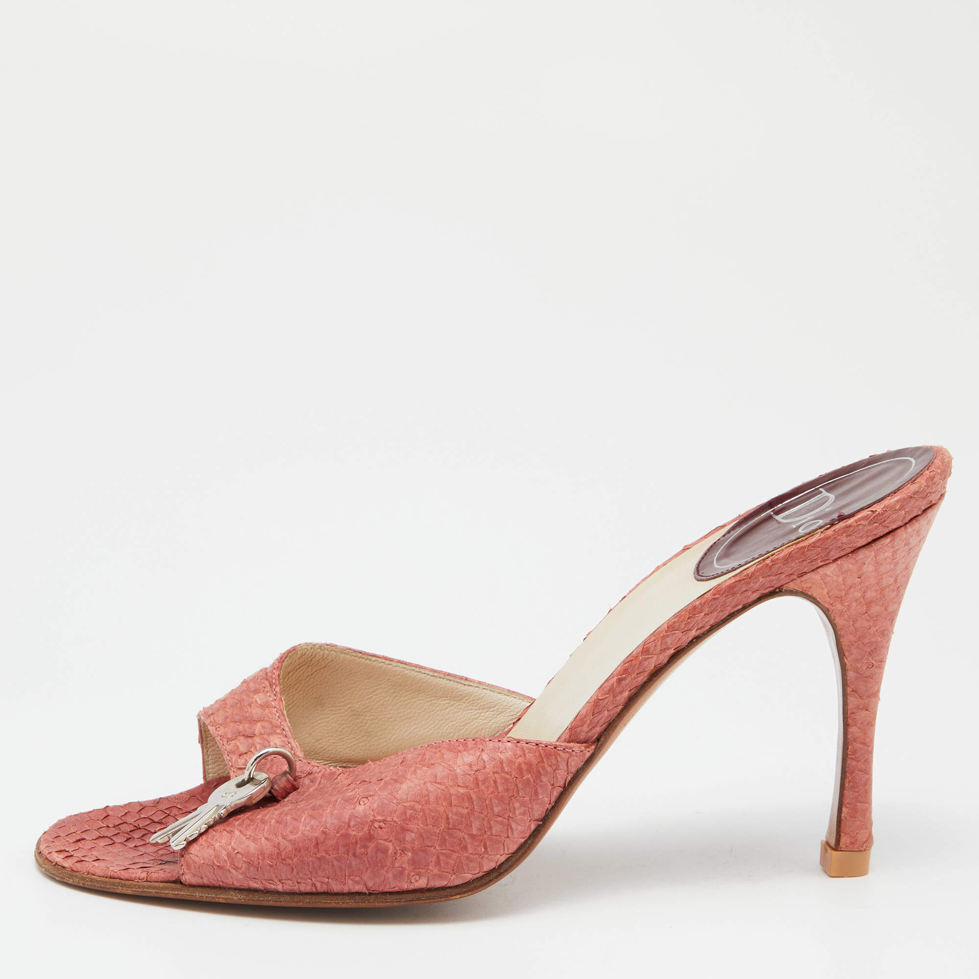 Dior Brown Python Slide Keys Embellished Sandals Size 37.5
