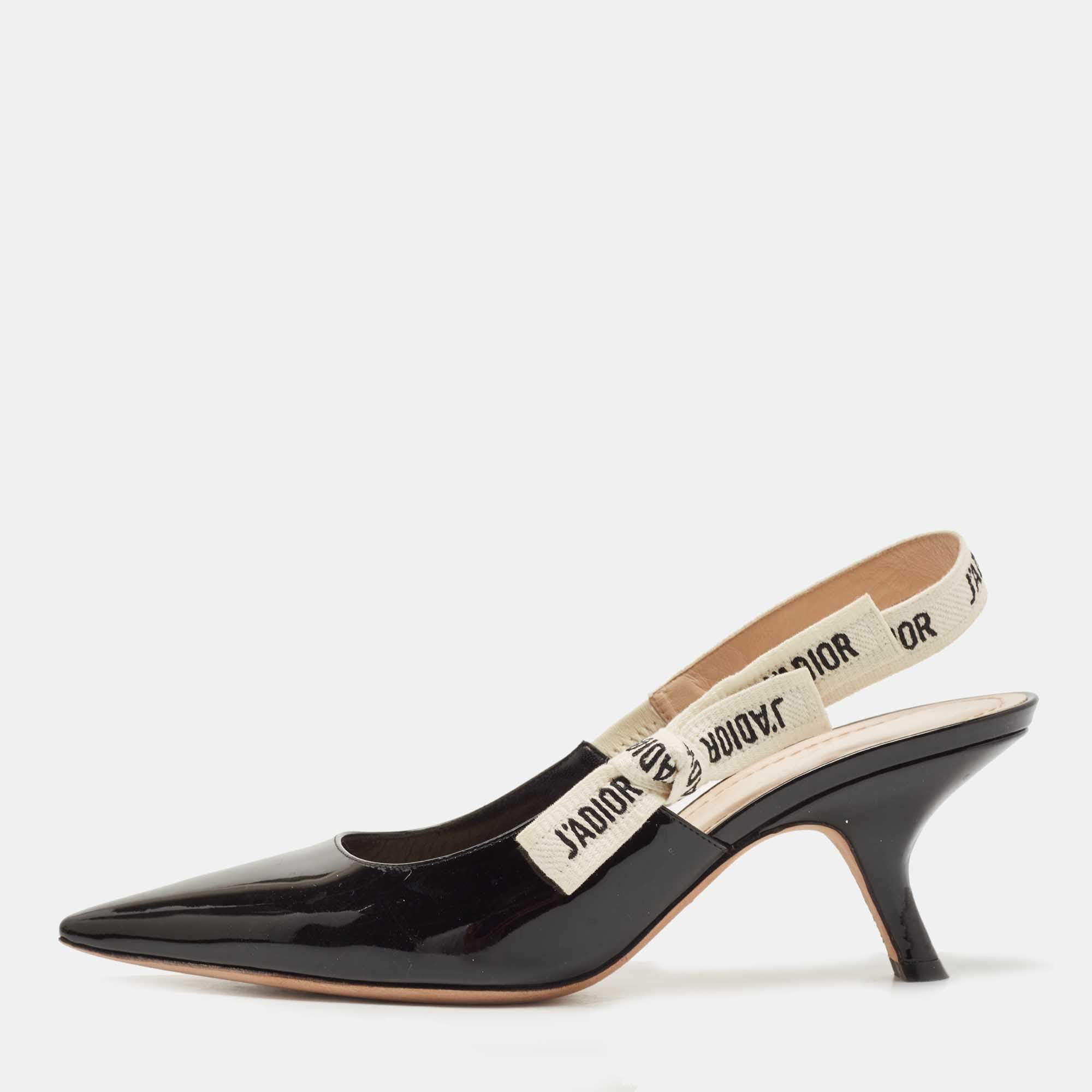 Dior Black Patent Leather Jadior Slingback Pumps Size 40