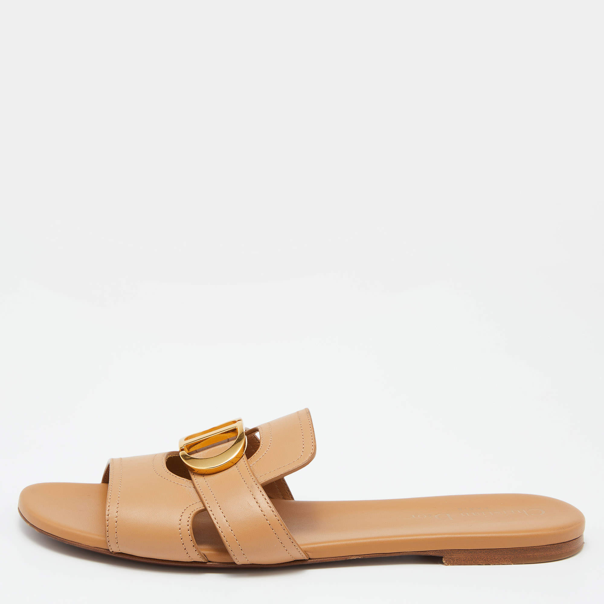 Dior Brown Leather 30 Montaigne Flat Slide Size 40