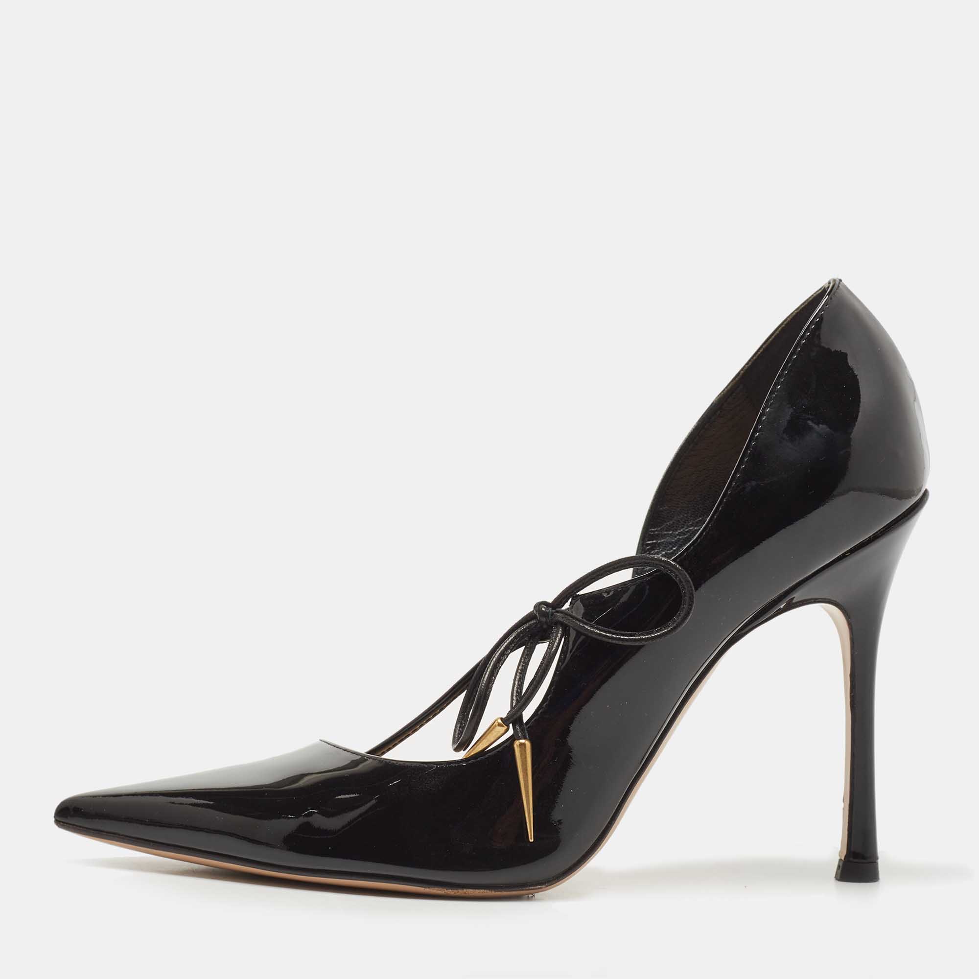 Dior Black Patent Dorsey Pointed Toe Pumps Size 37