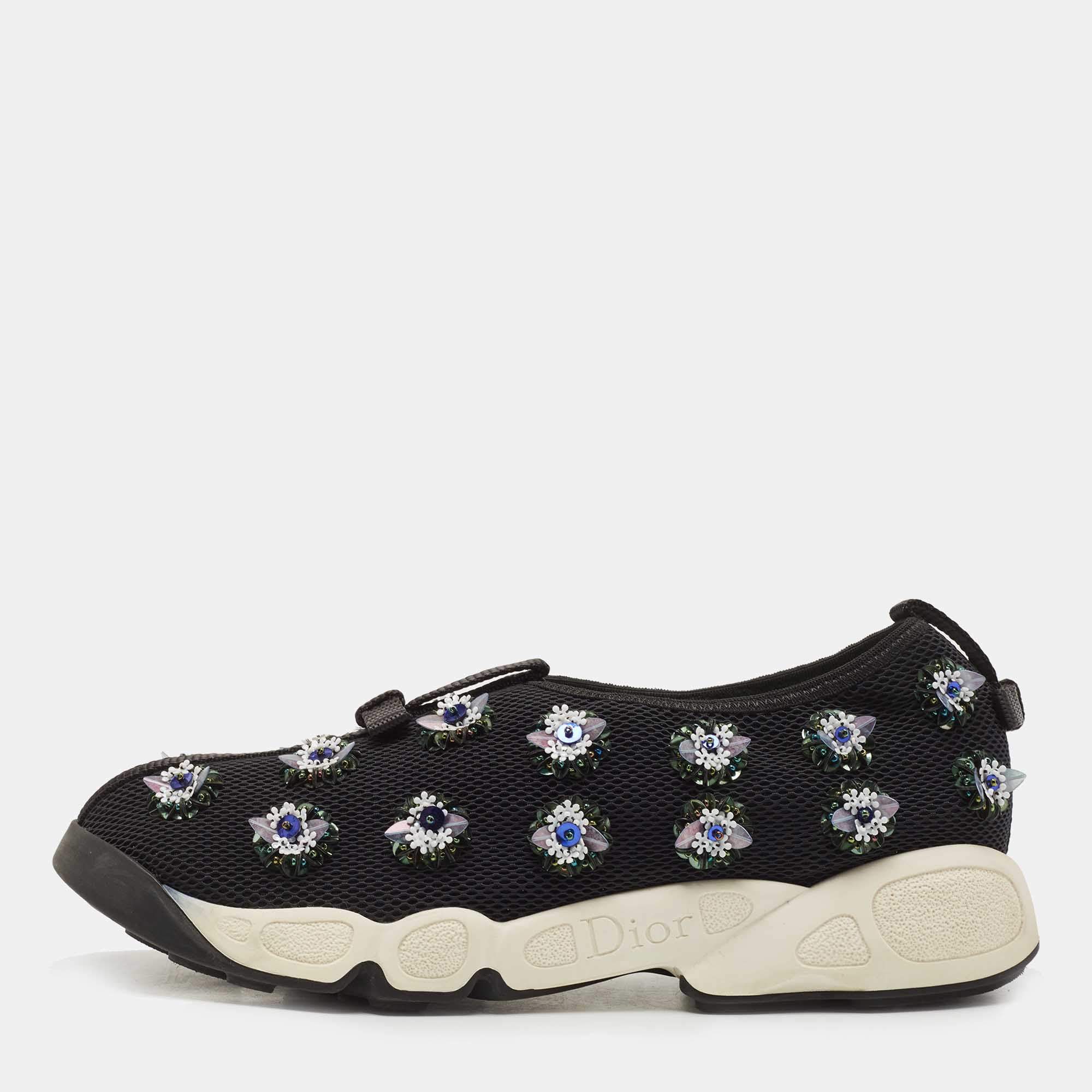 Pre Owned Dior Black Mesh Fusion Low Top Sneakers Size 36.5