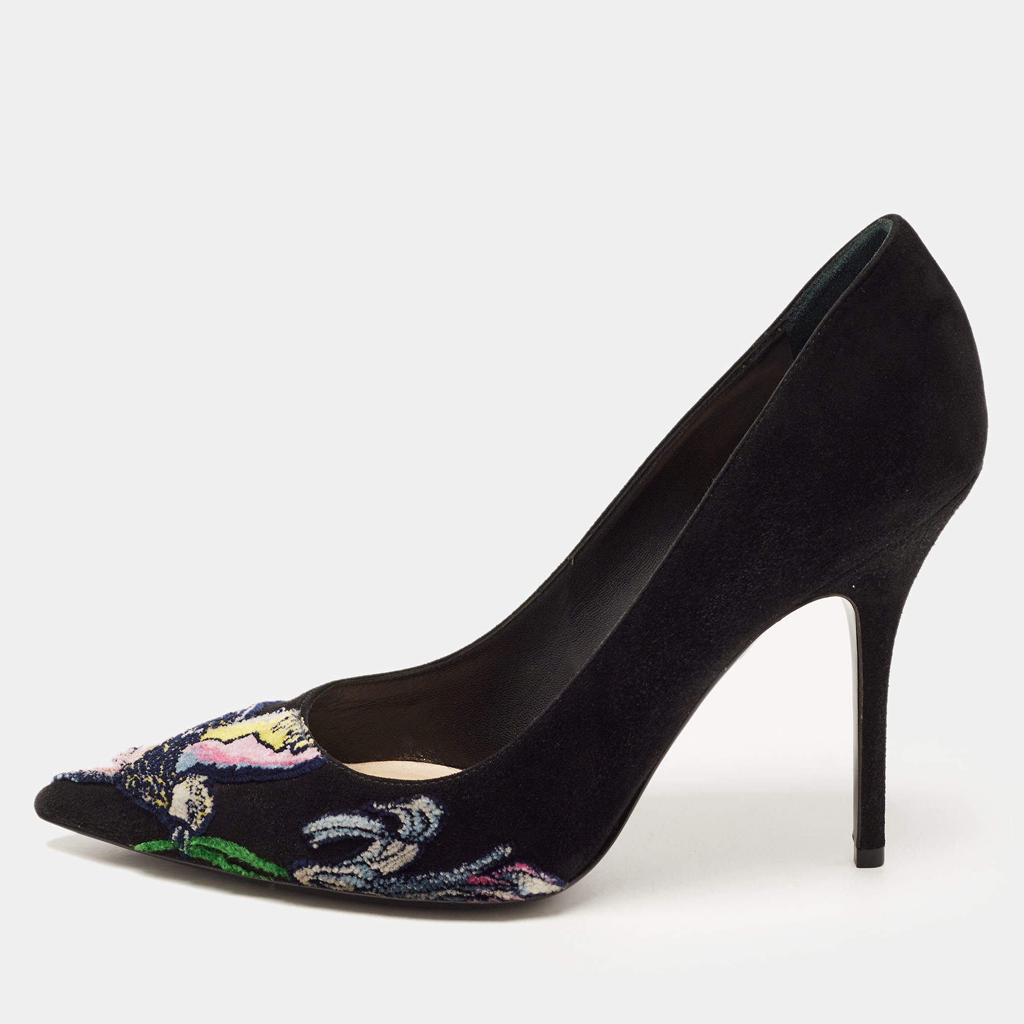 Pre Owned Dior Black Suede Velvet Patch and Embroidered Pumps Size 41
