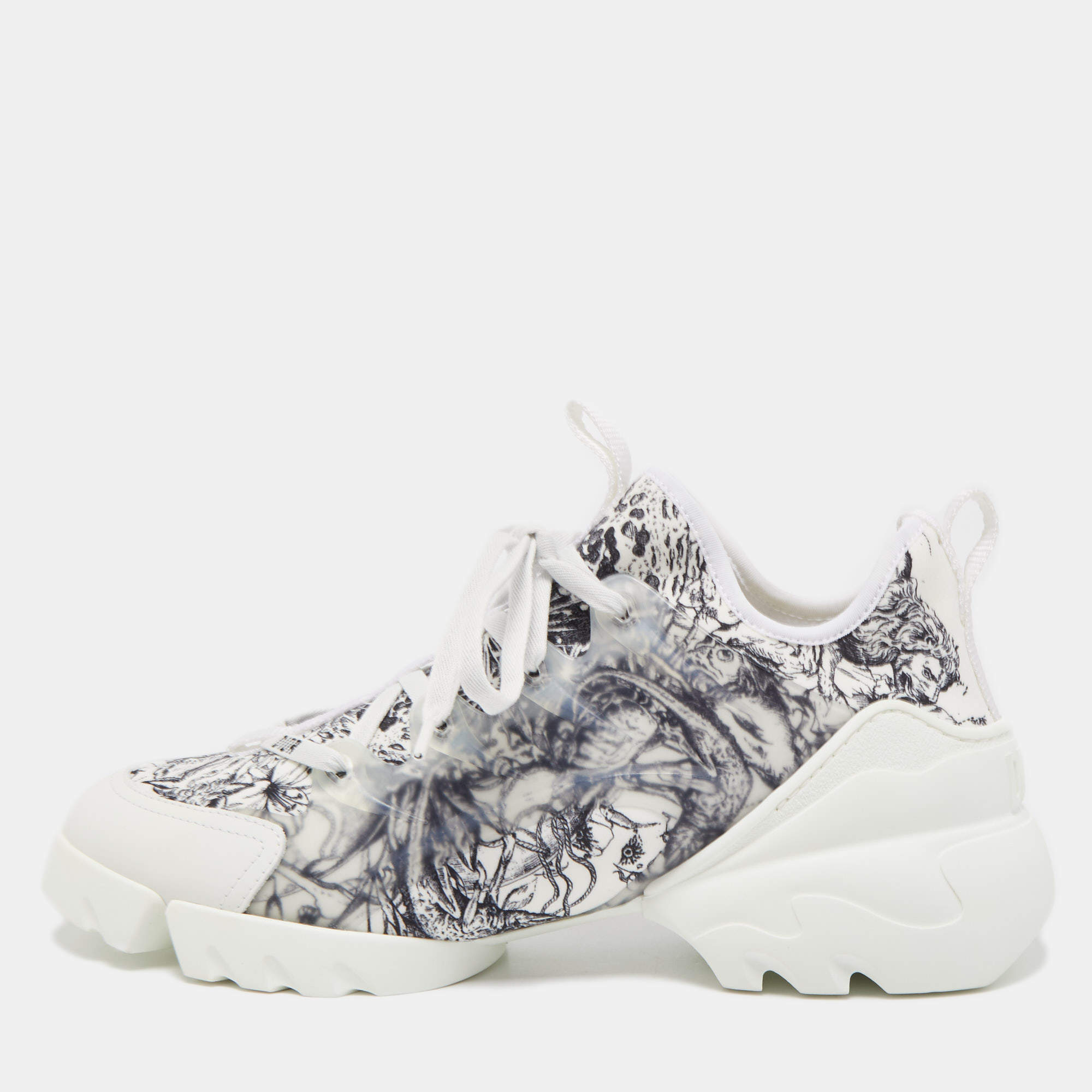 Dior White/Black Fabric and PVC D-Connect Sneakers Size 40