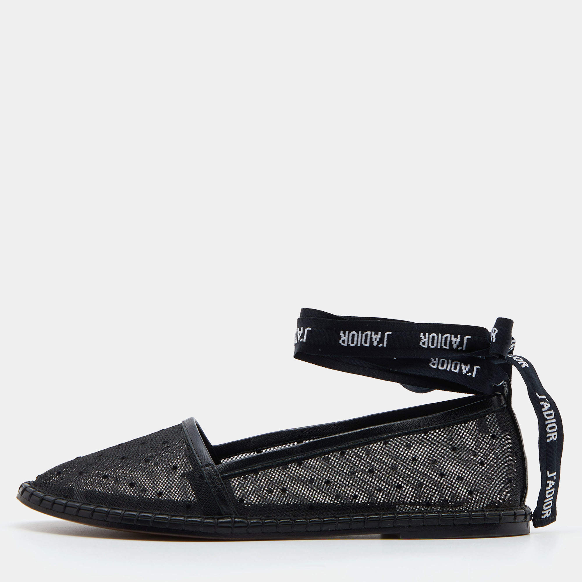 Pre Owned Dior Black Mesh and Leather Nicely D Espadrilles Size 36