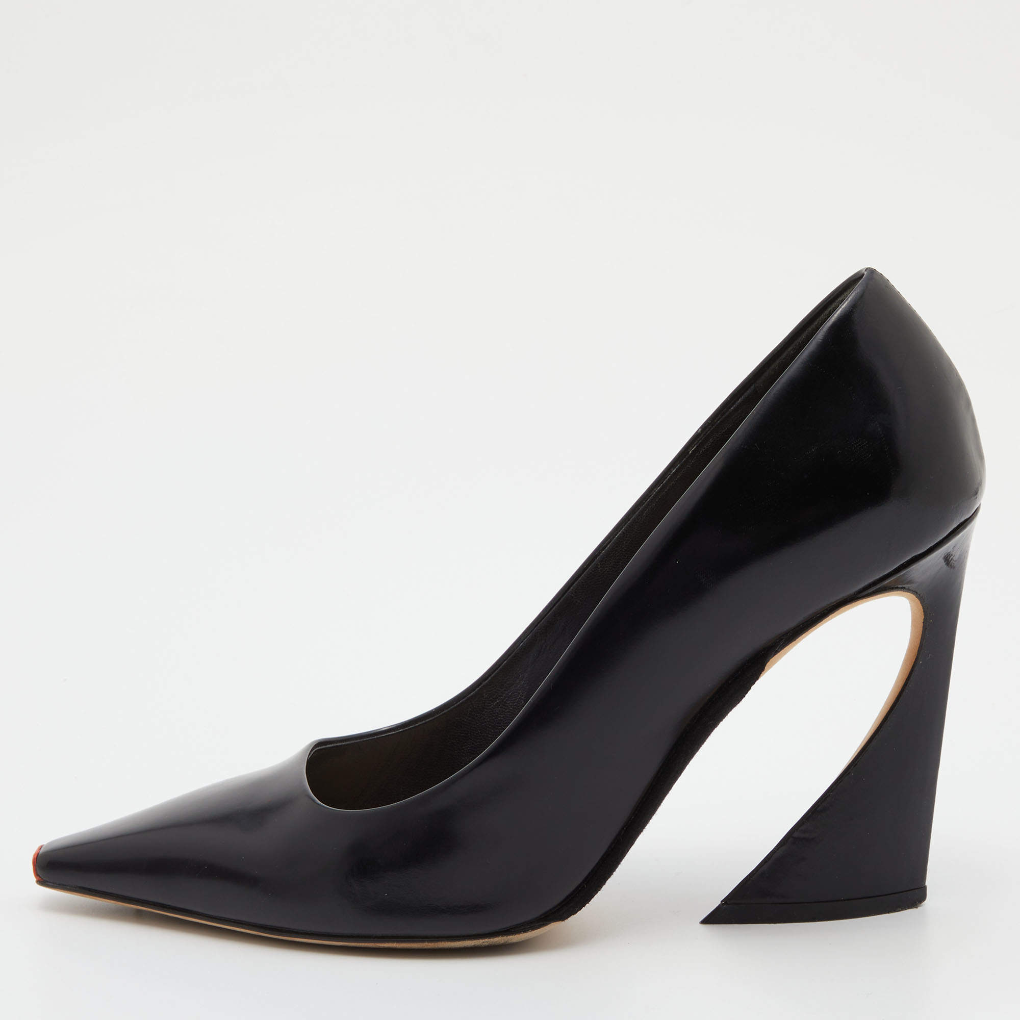 Pre Owned Dior Black Leather Curved Heel Pumps Size 40