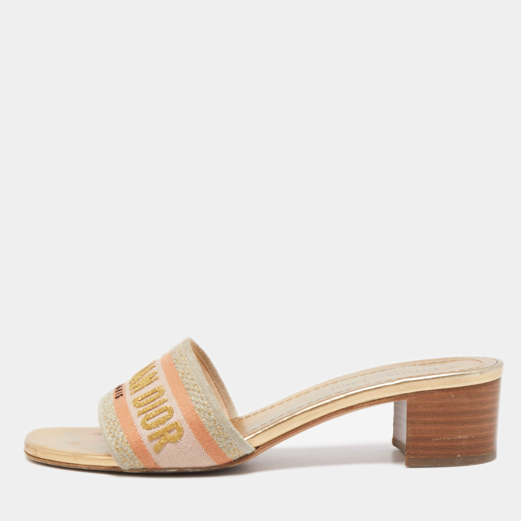 Dior Tricolor Logo Embroidered Canvas Dway Slide Sandals Size 38