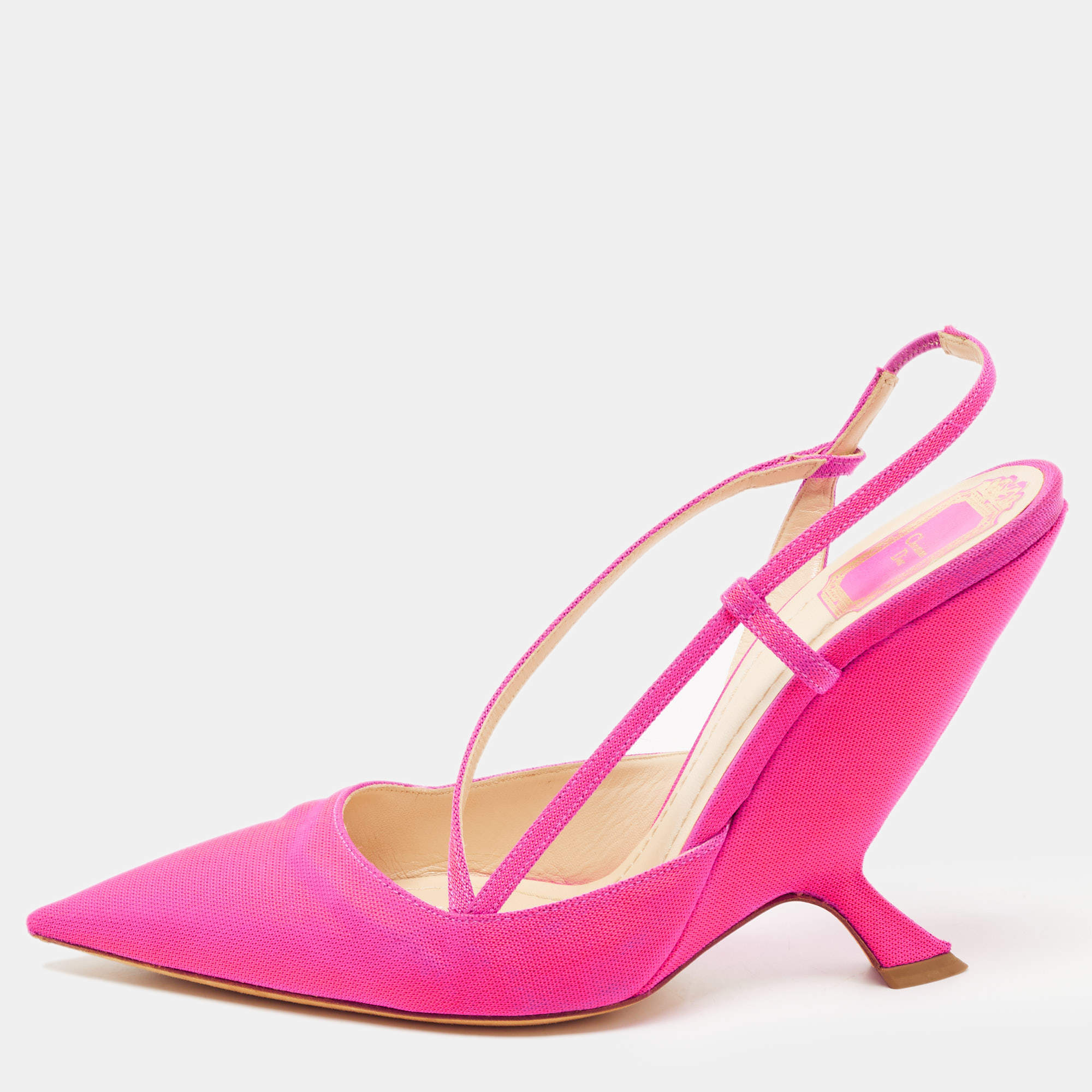 Pre Owned Dior Pink Canvas Wedge Strappy Slingback Sandals Size 39
