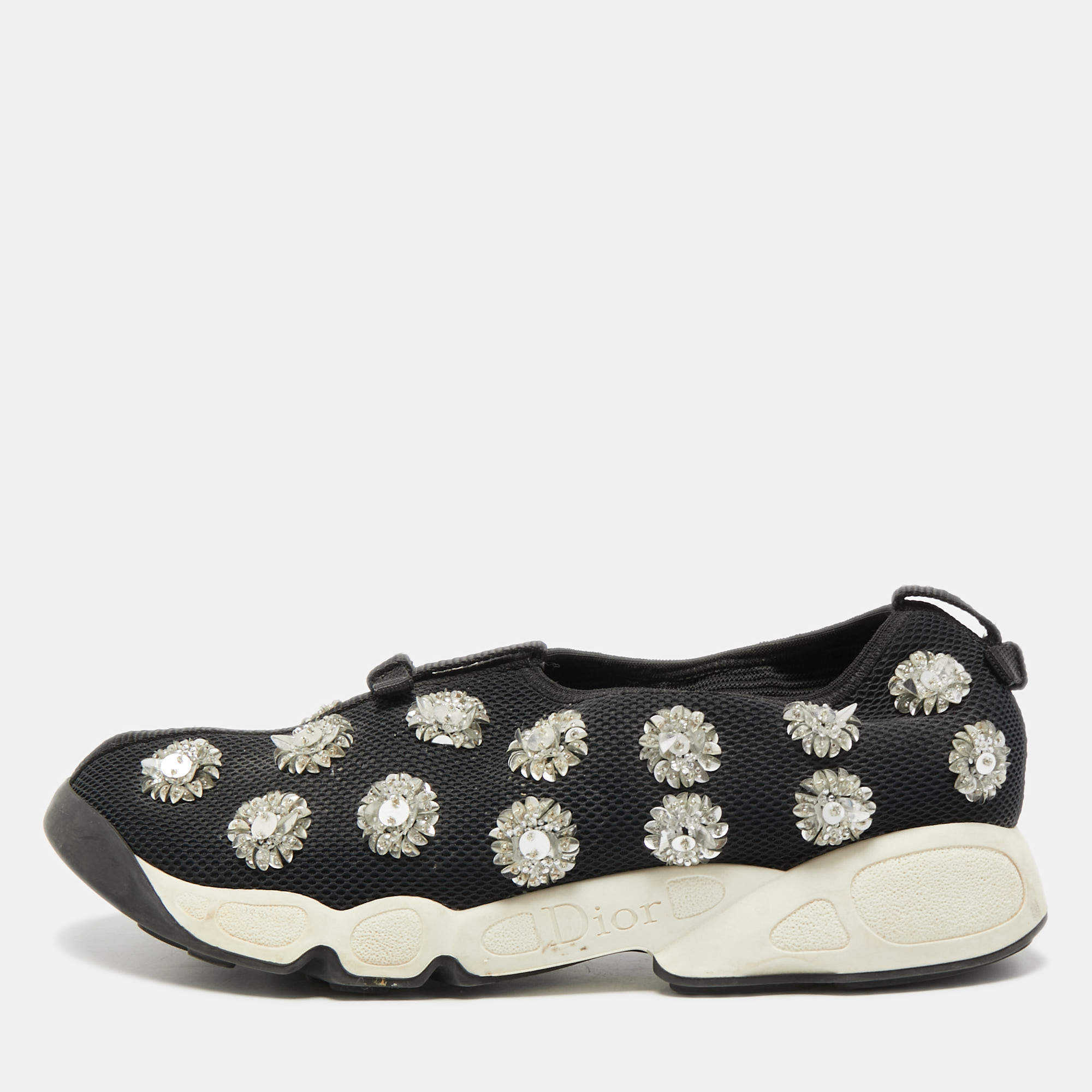 Pre Owned Dior Black Embellished Mesh Fusion Sneakers Size 40