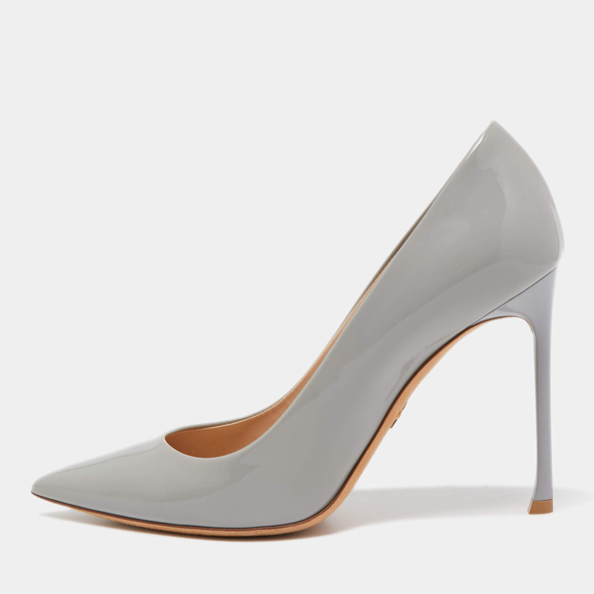 Pre Owned Dior Grey Patent Leather Pointed Toe Pumps Size 37.5