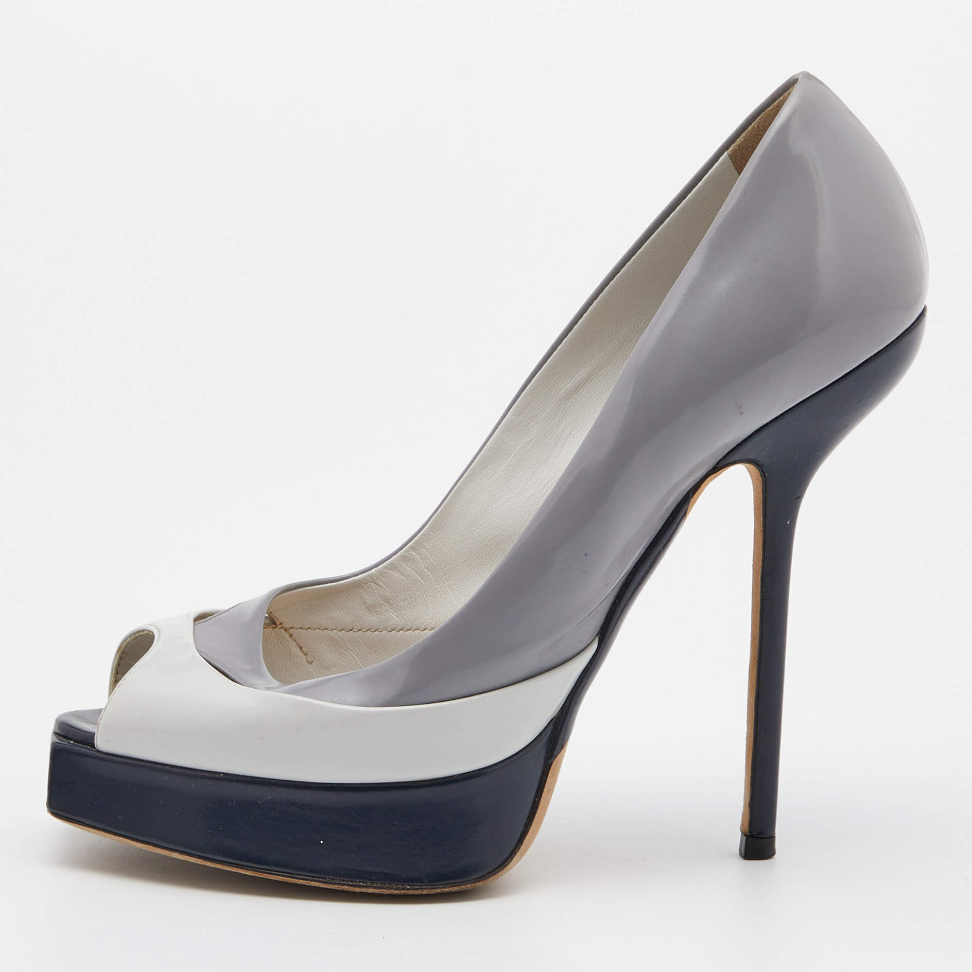 Dior Tri Color Patent Leather Peep Toe Platform Pumps Size 37.5