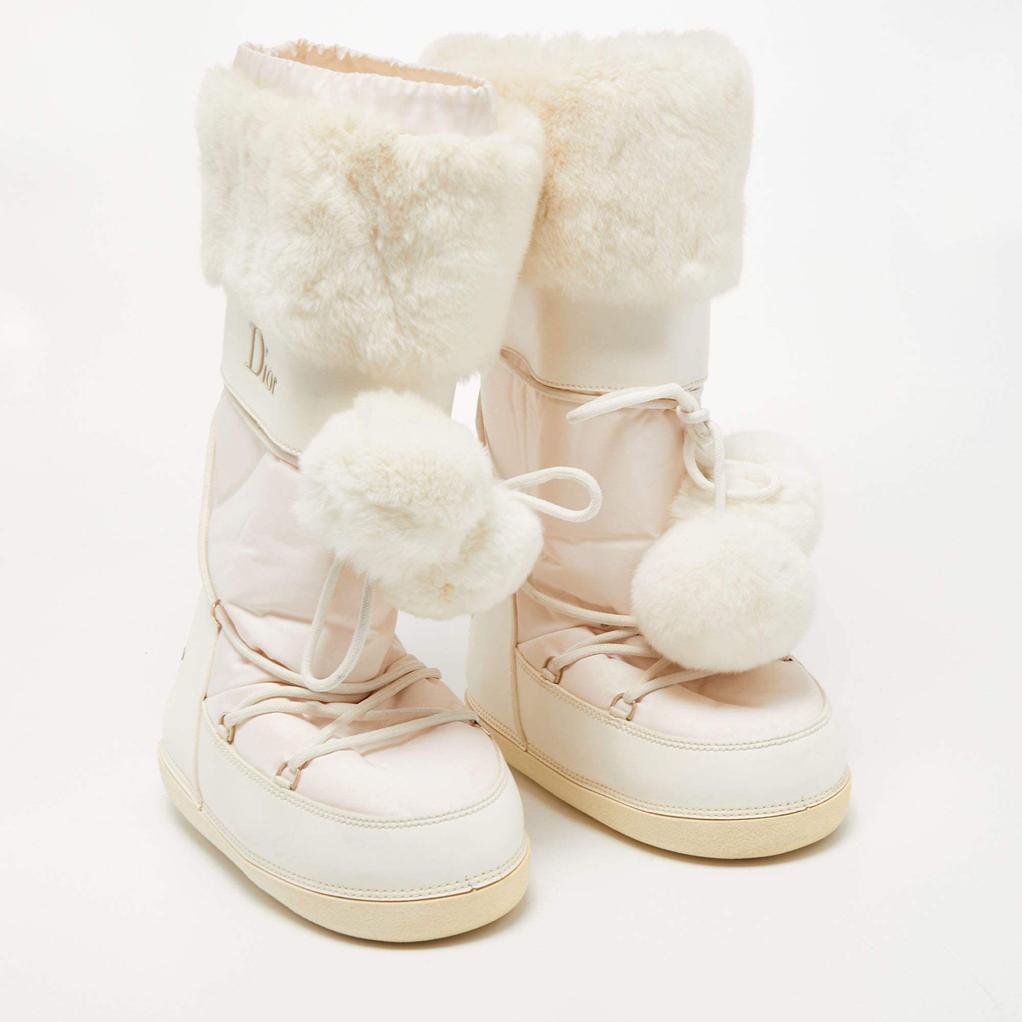 Dior White Leather and Shearling Snow Boots Size 38-40 Dior