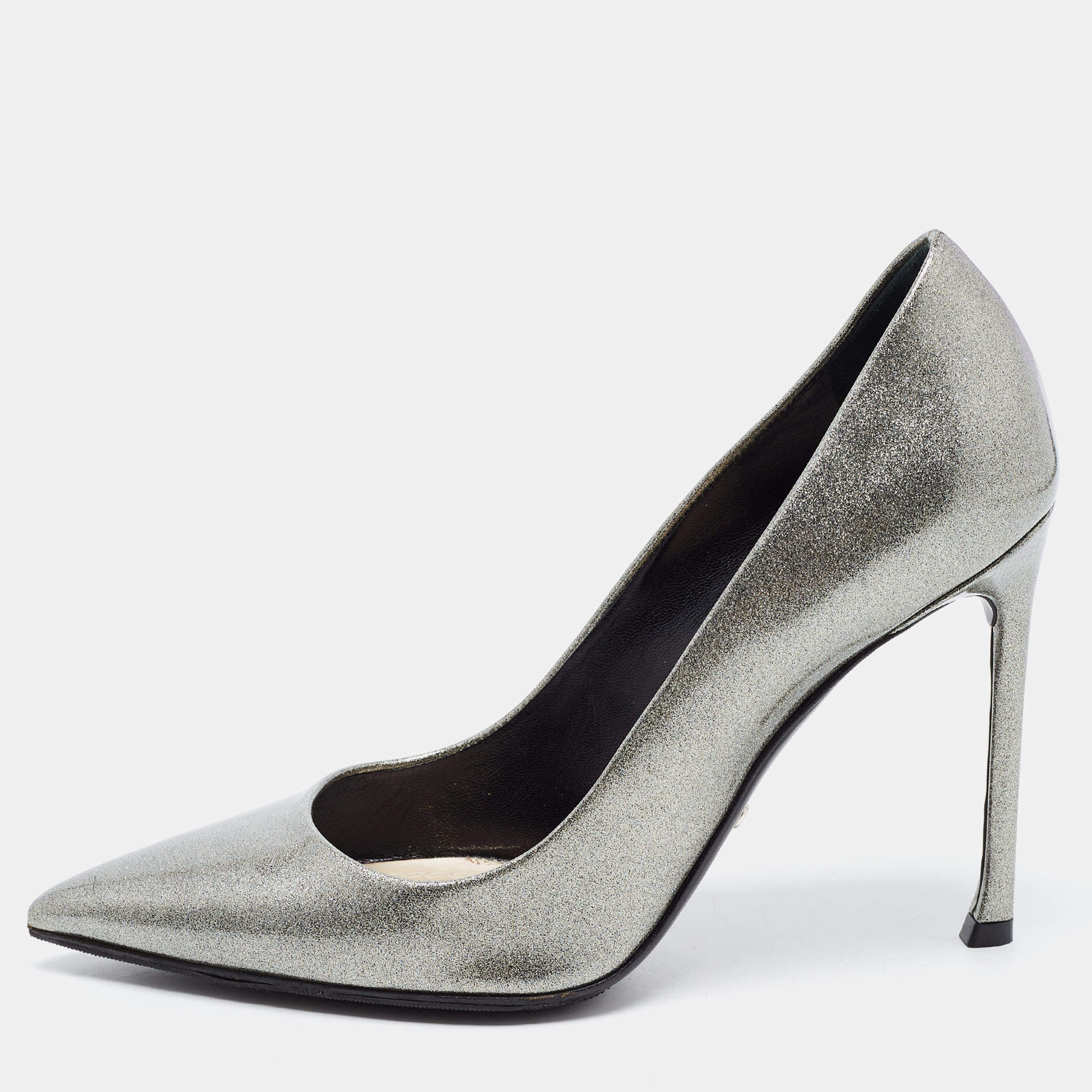 靴 Christian dior silver pumps Dior Silver Glitter Patent Leather Pointed Toe Pumps 37 Dior