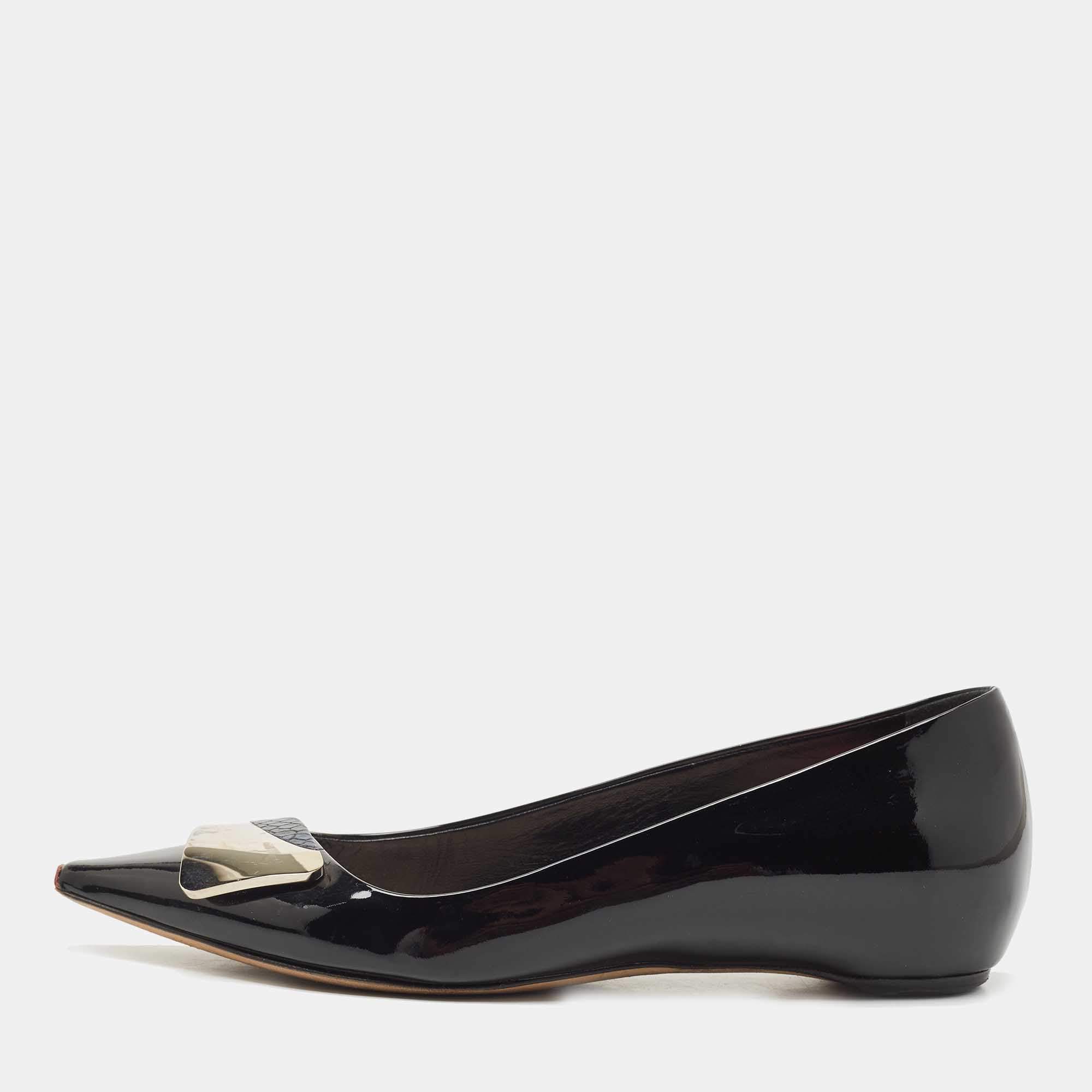 Dior Black Patent Pointed Toe Bow Ballet Flats Size 36