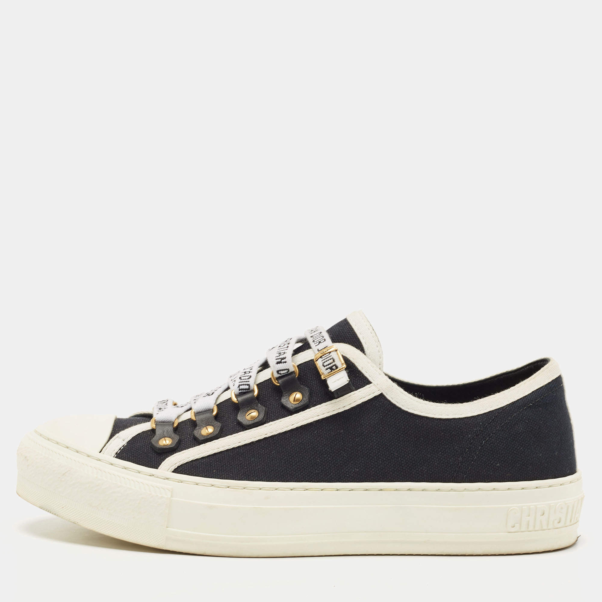 Pre Owned Dior Black/White Canvas Walk'n'Dior Low Top Sneakers Size 38