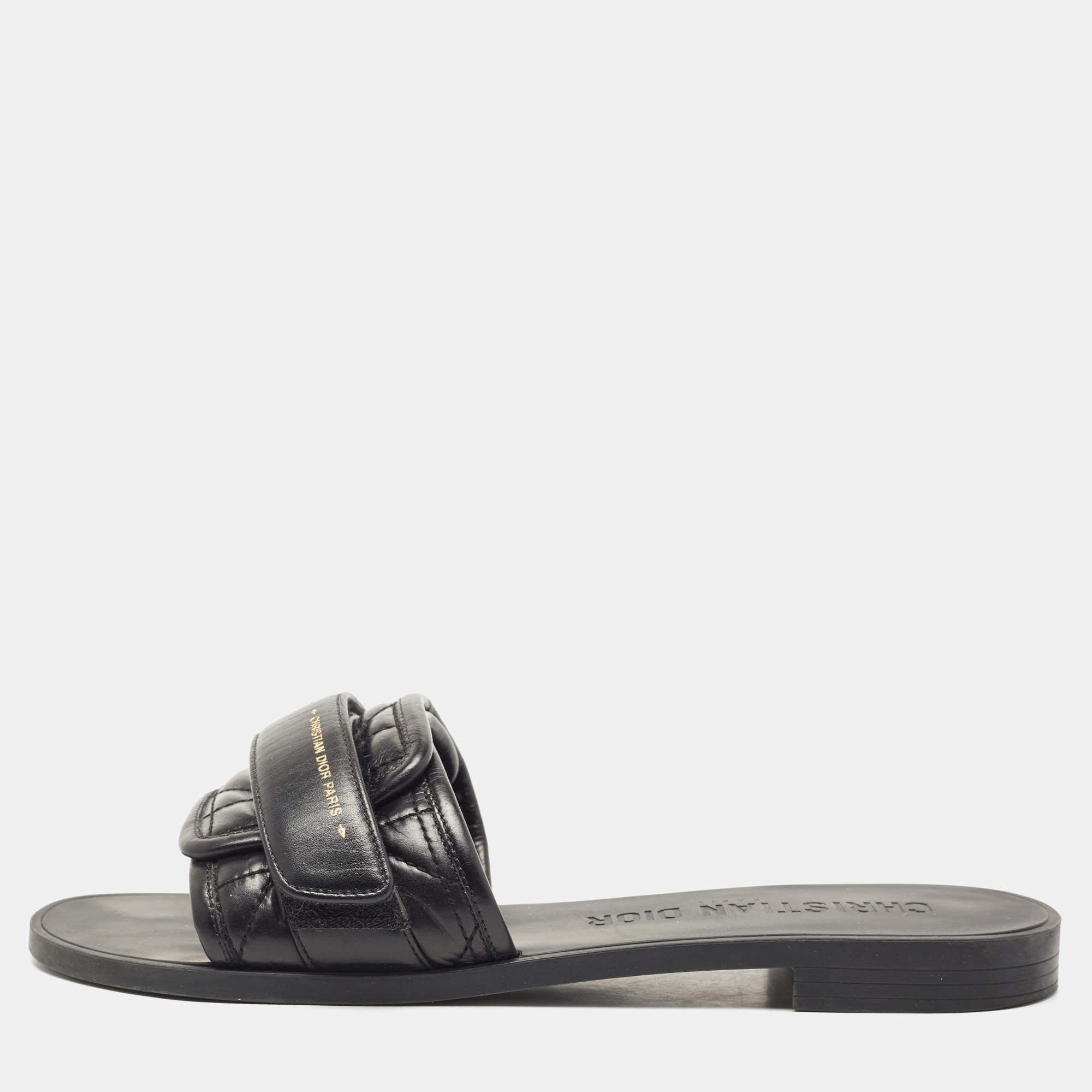 مملوكة مسبقًا Dior Black Leather Diorevolution Slide Flats Size 39