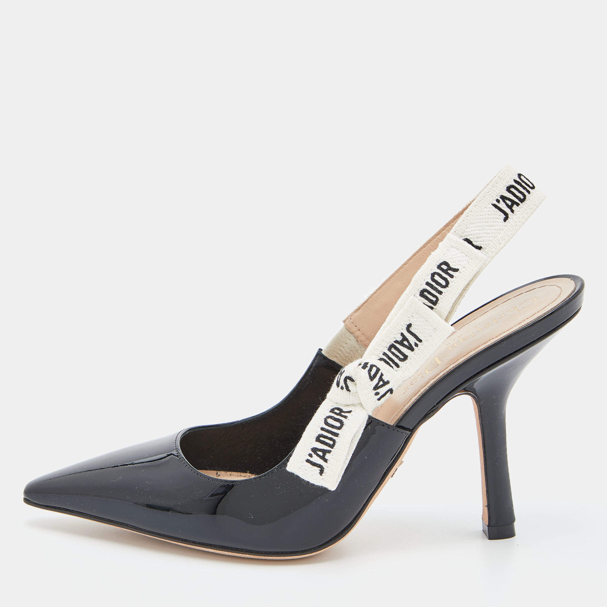 Dior Black Patent Leather J'adior Slingback Pumps Size 36