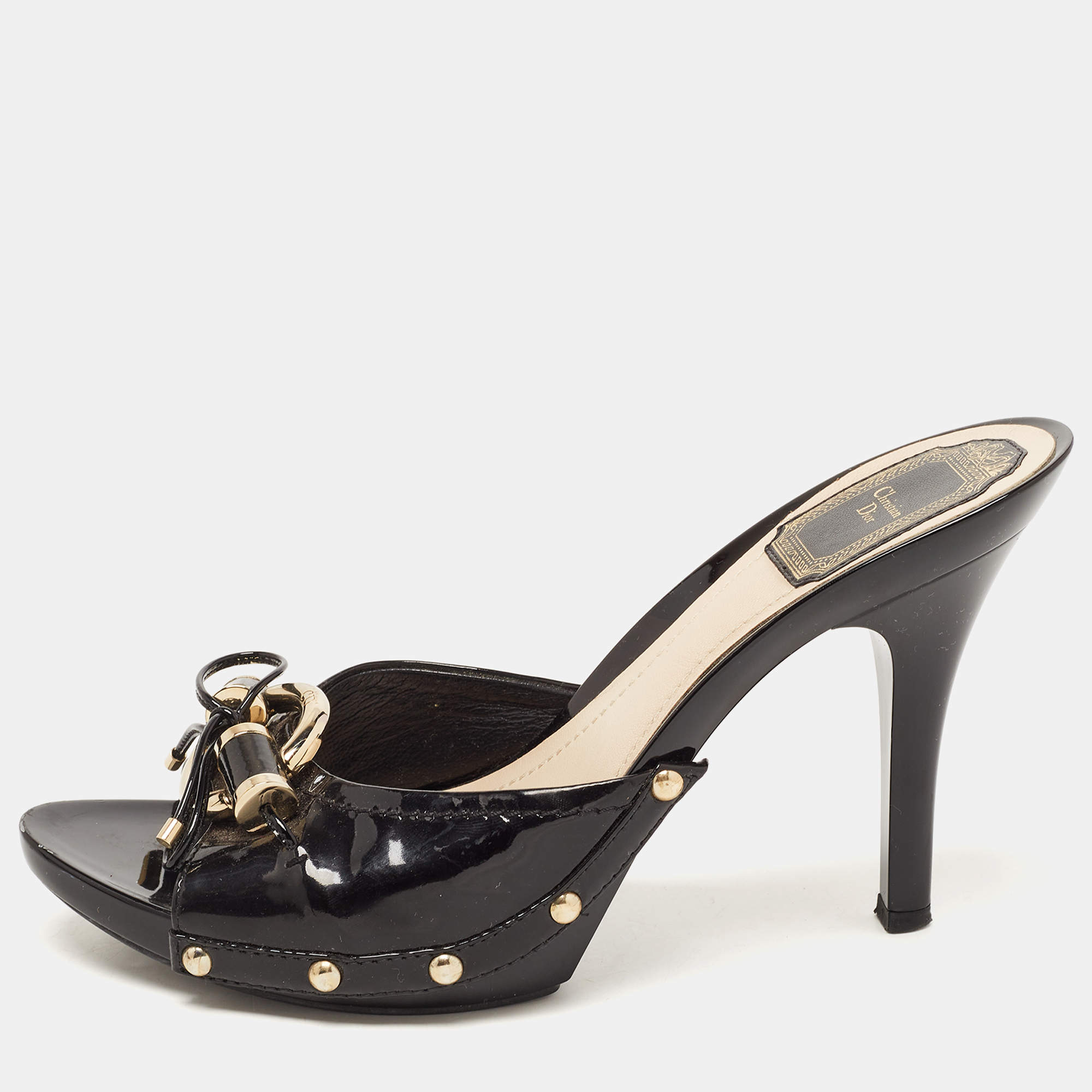 Pre Owned Dior Black Patent Slide Sandals Size 38