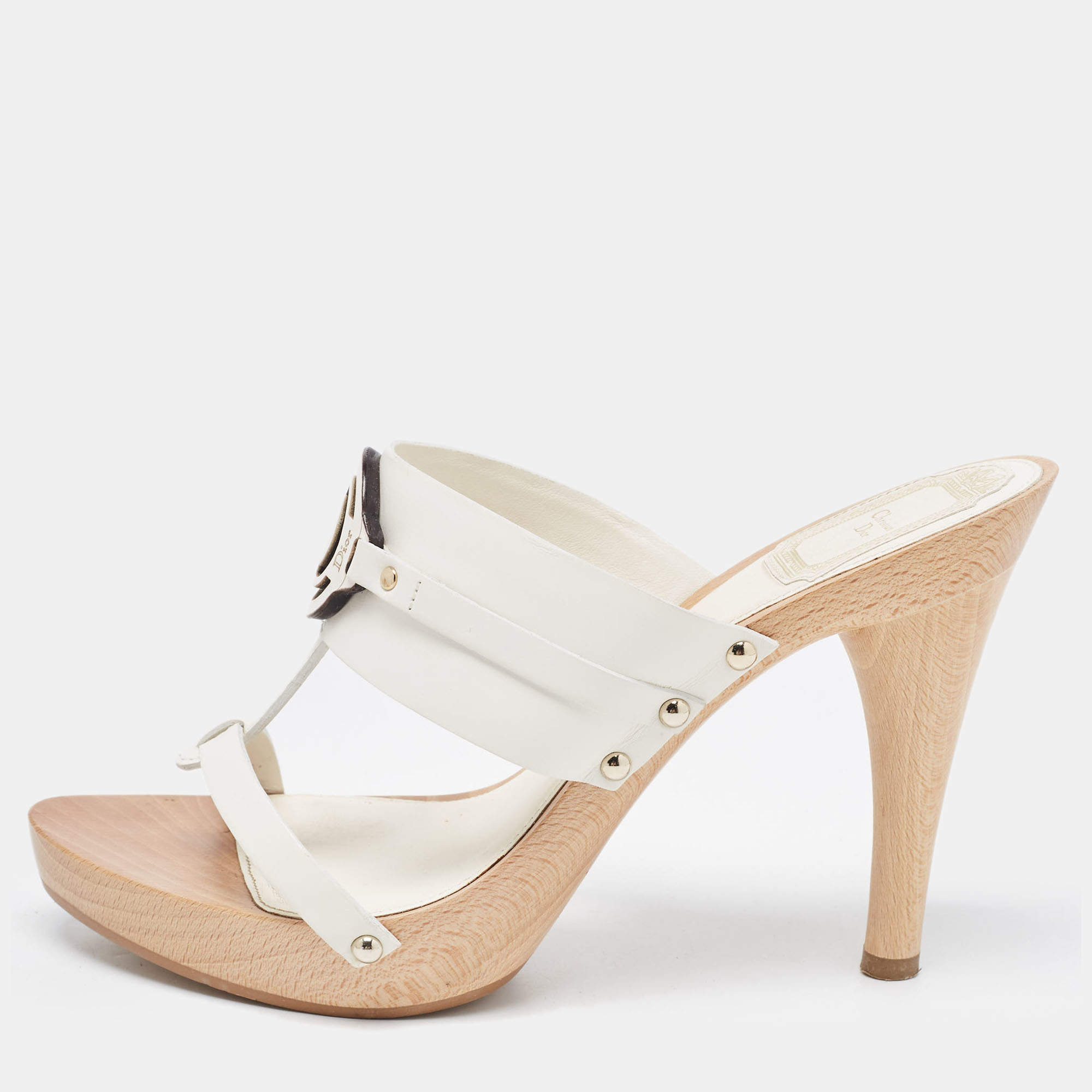 Dior White Leather Logo Accent Clogs Size 37.5