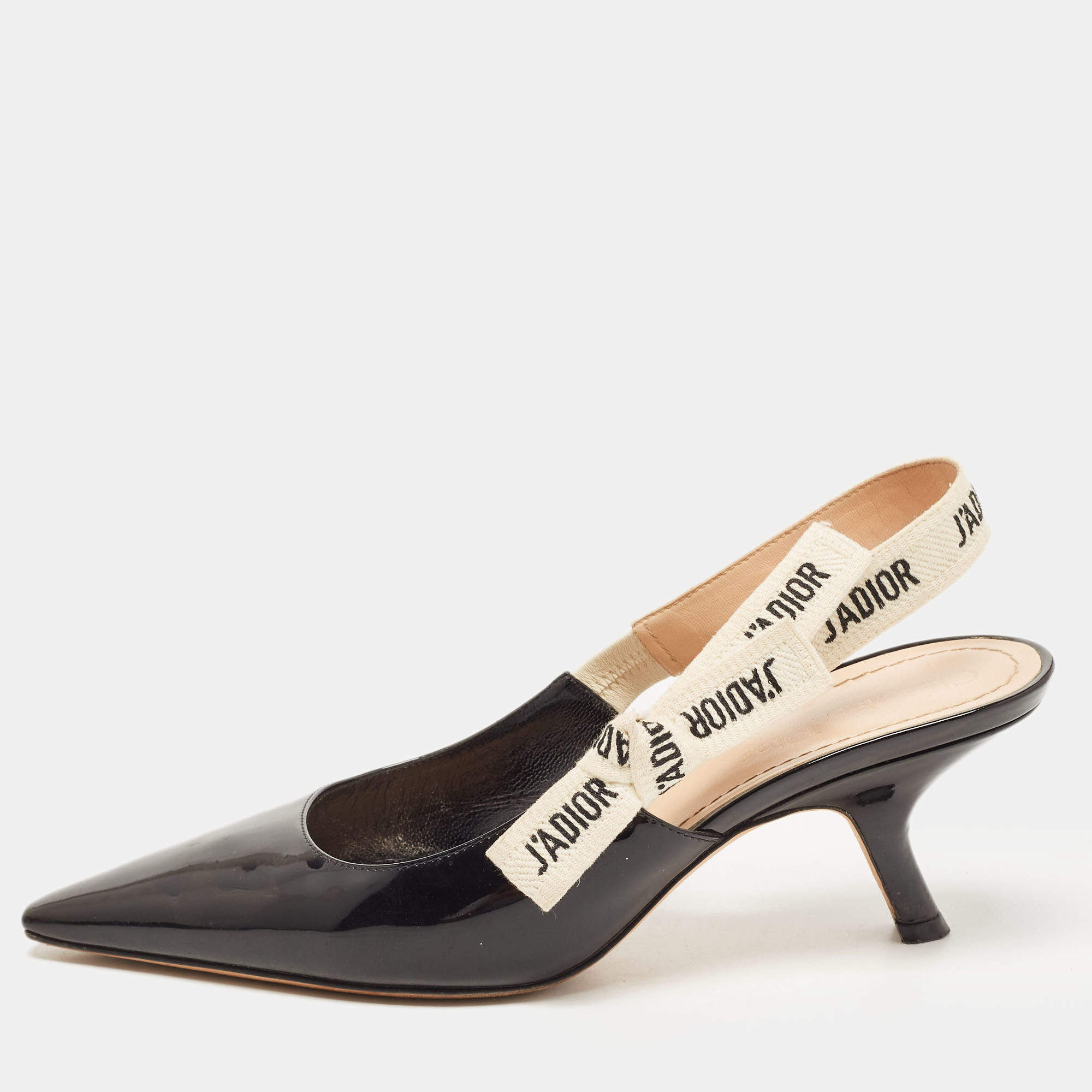 Dior Black Patent J'adior Slingback Pumps Size 39