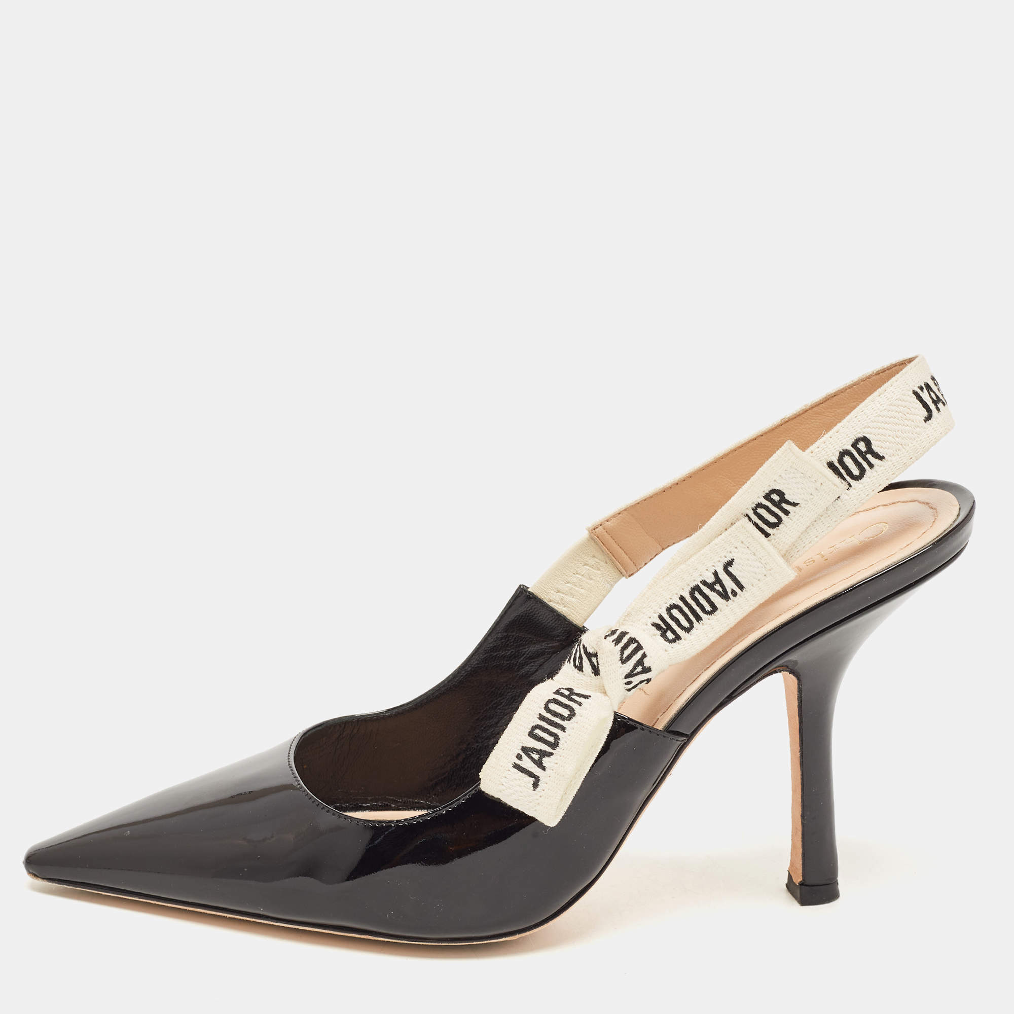 Dior Black Patent Leather J'adior slingback Pumps Size 39