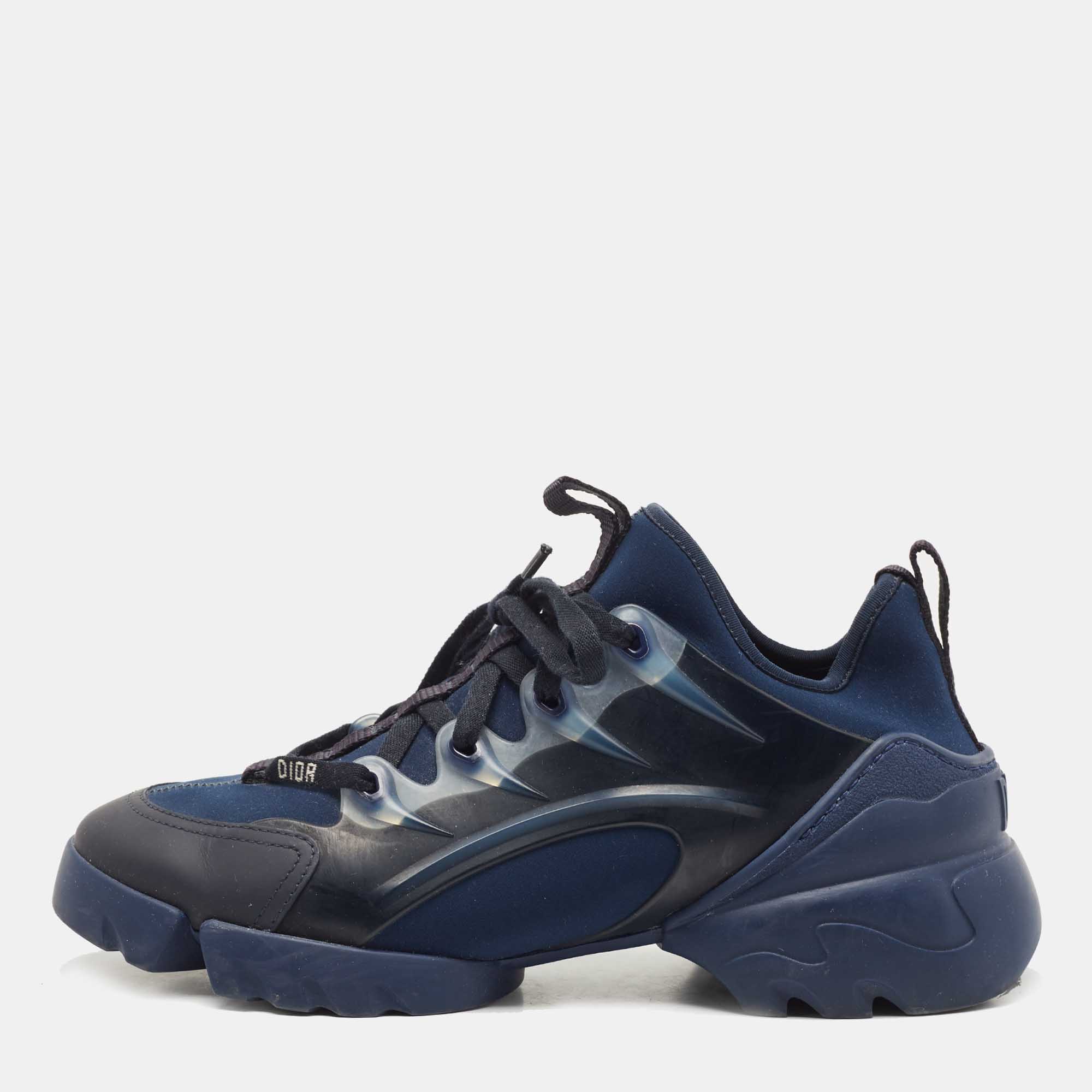 Pre Owned Dior Navy Blue/Transparent PVC and Fabric D-Connect Sneakers Size 38.5