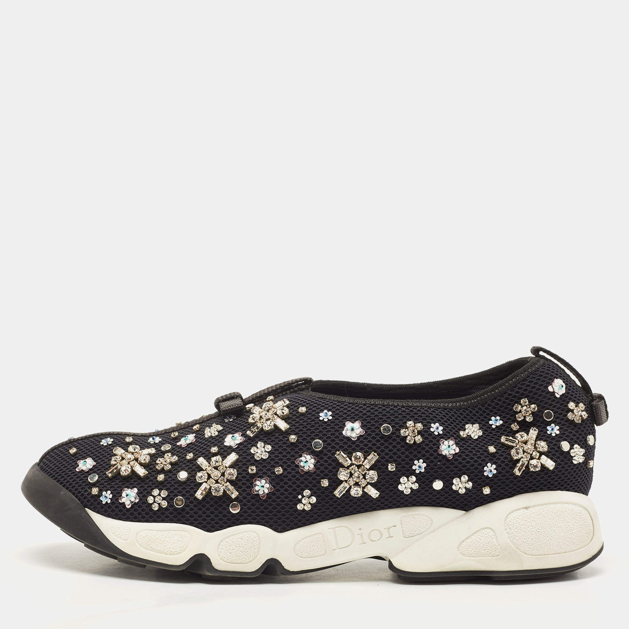 Dior Black Mesh Fusion Embellished Low Top Sneakers Size 39