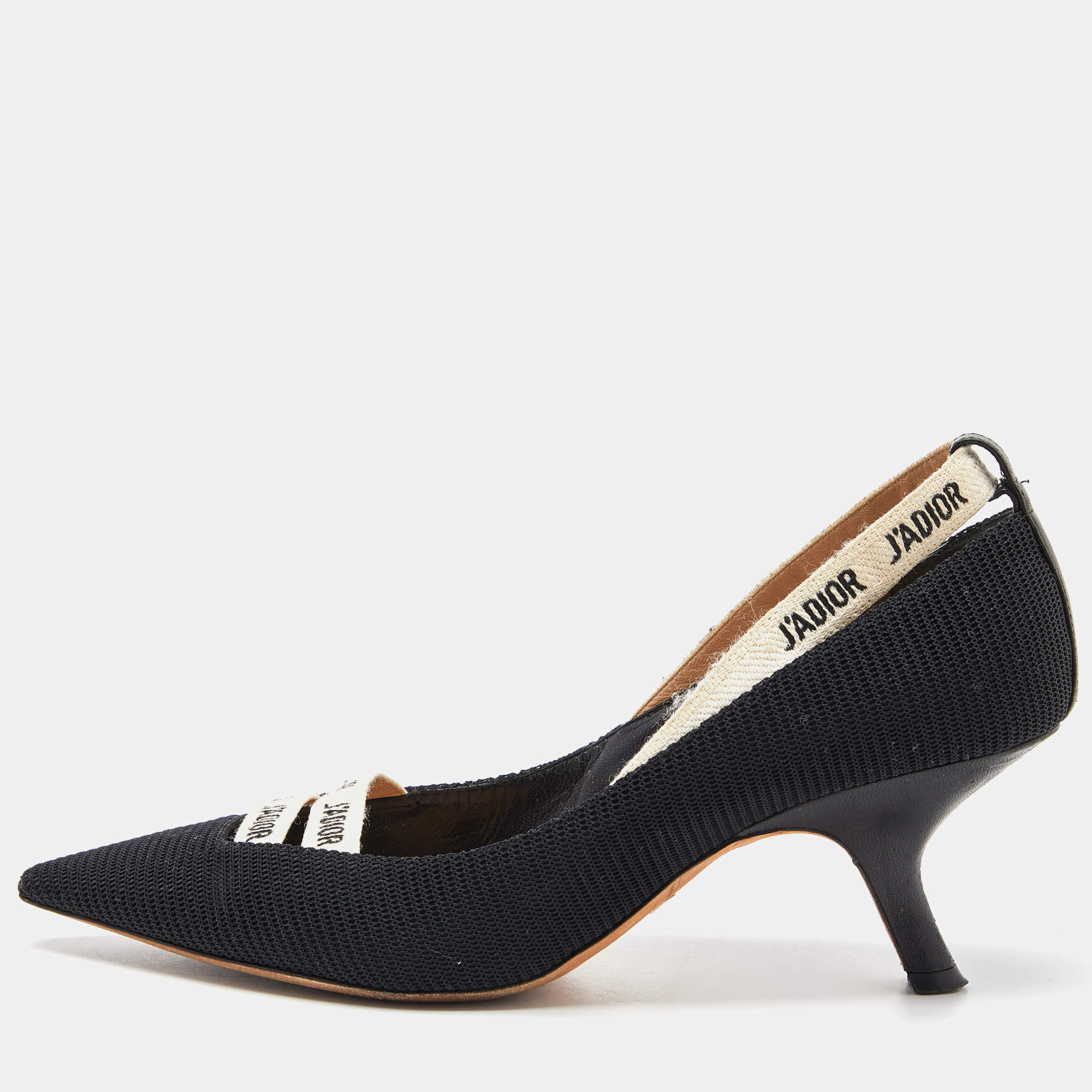 Dior J'adior Black Canvas Ribbon Pointed Toe Pumps Size 38.5