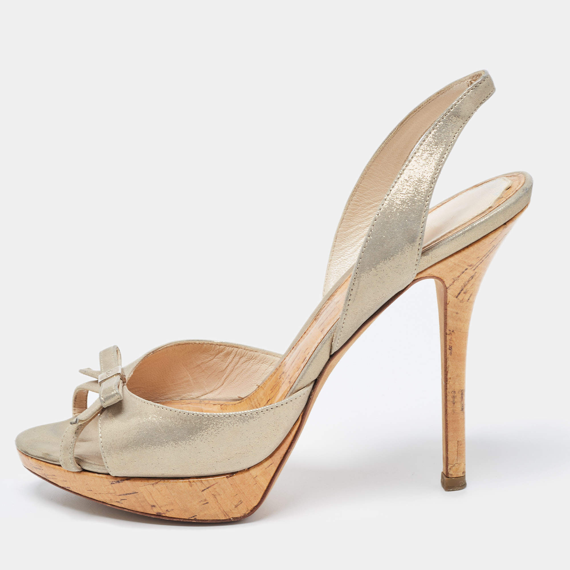 Dior  Grey Leather Slingback Open Toe Sandals Size 37.5