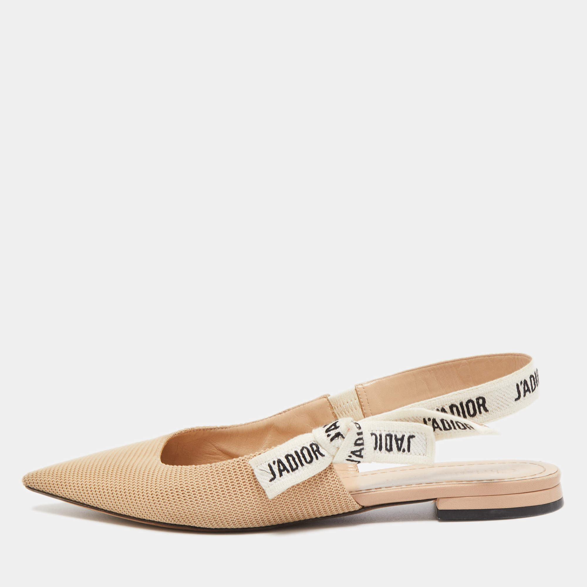 Dior Beige Technical Fabric J'adior Slingback Flats Size 37.5
