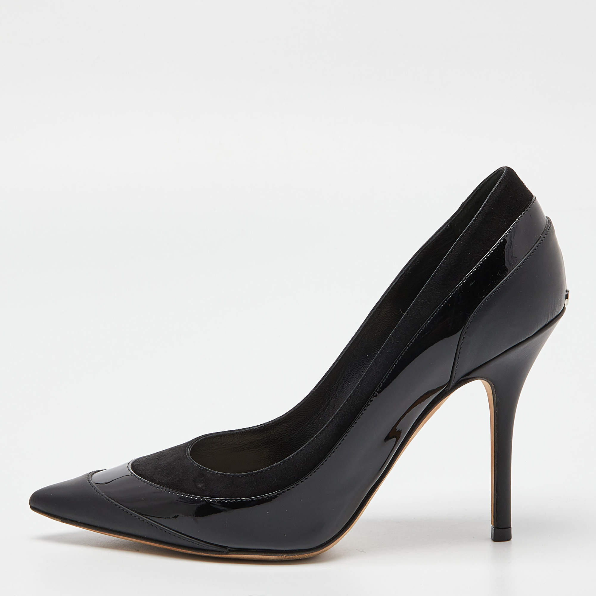 Pre Owned Dior Black Patent Leather and Suede Pointed Toe Pumps Size 36