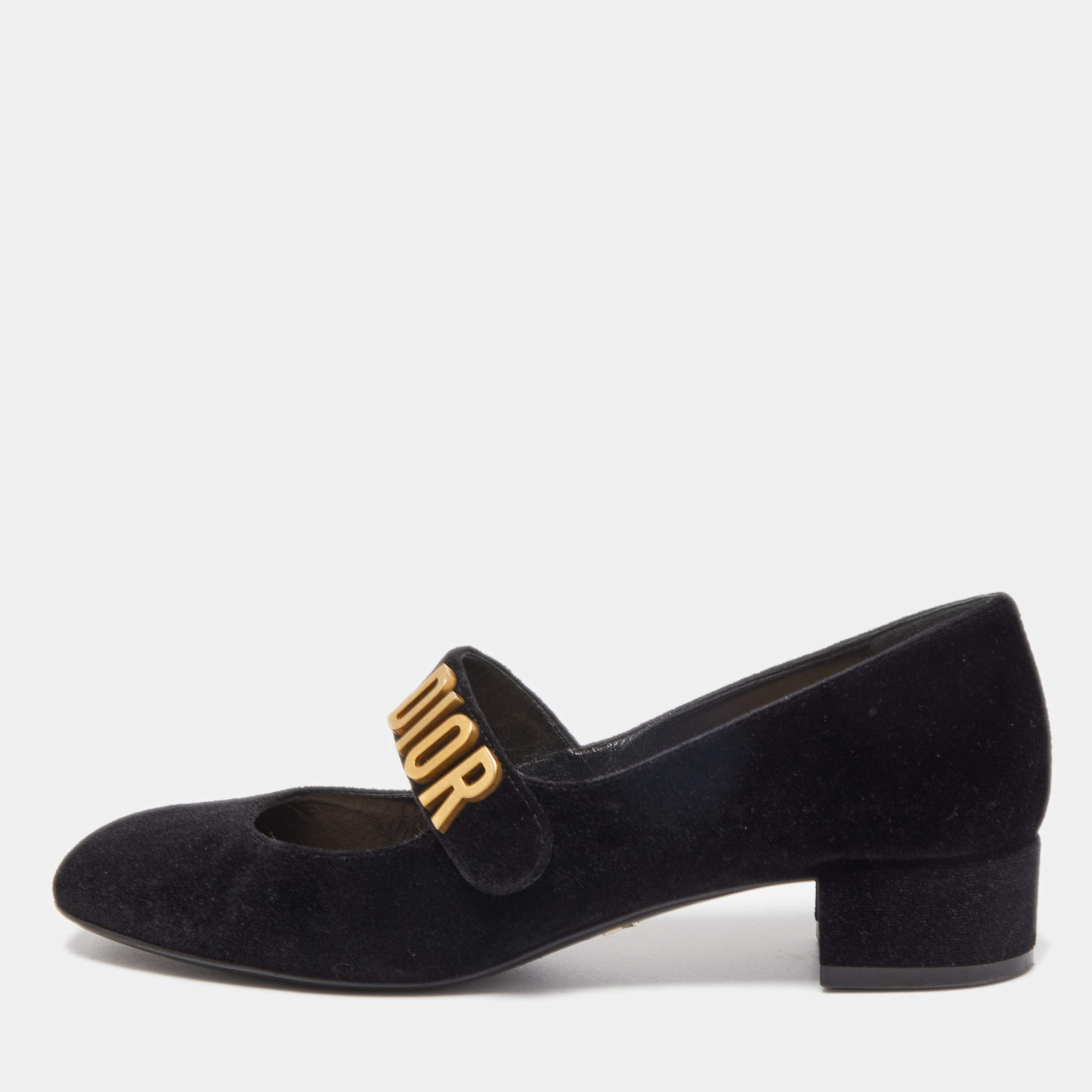 Pre Owned Dior Black Velvet Baby-D Pumps Size 36
