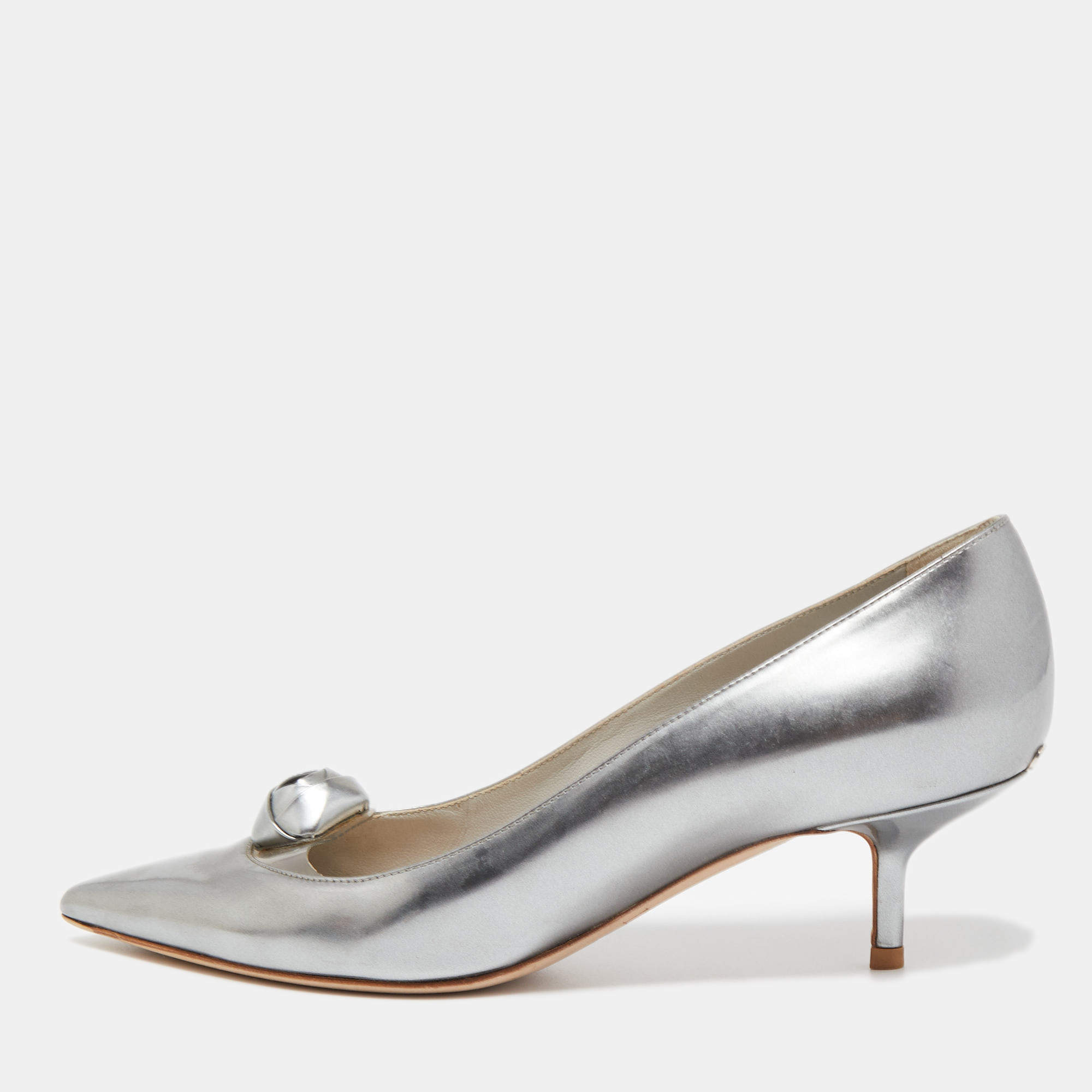 Pre Owned Dior Silver Leather Pointed Toe Pumps Size 37