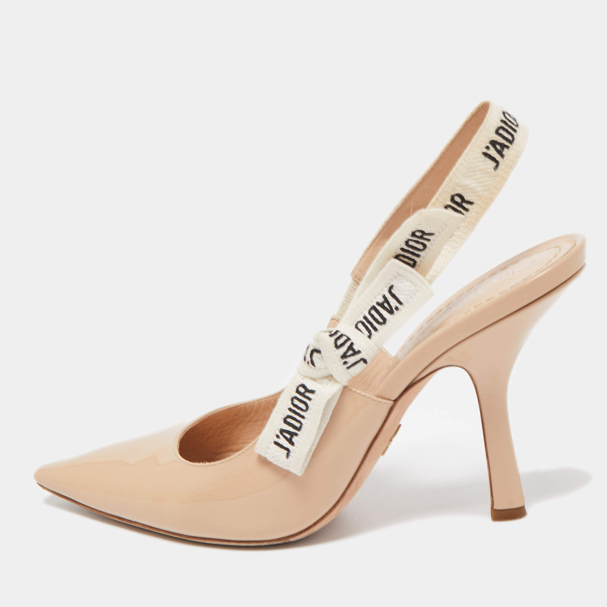 Pre Owned Dior Beige Patent J'adior  Slingback Pumps Size 37.5