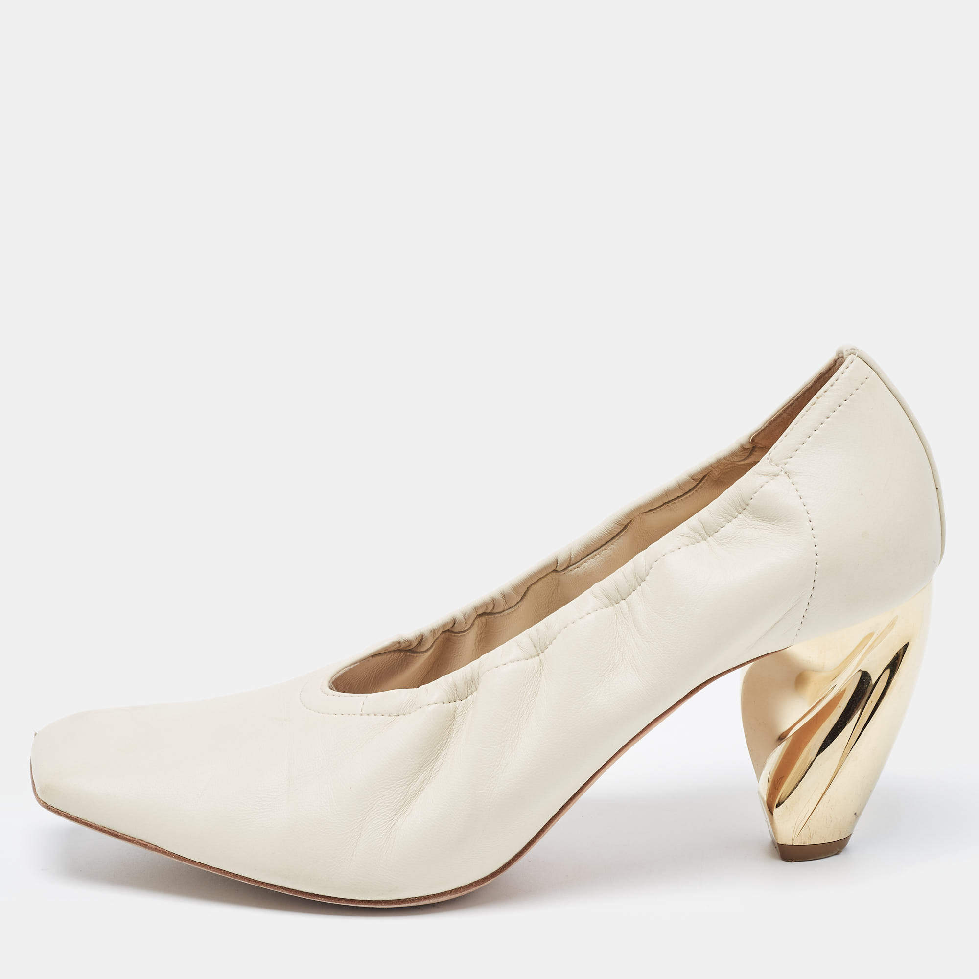 Pre Owned Dior Cream Leather Scrunch Square Toe Pumps Size 38